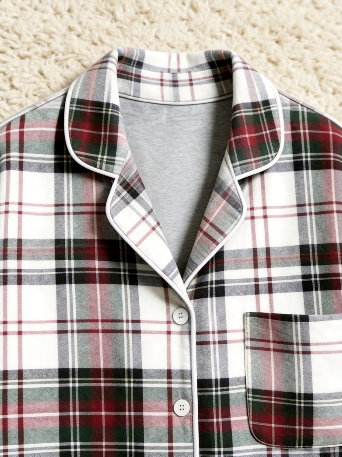 Matching Couple Christmas Two-Piece Button Up Long Sleeve PJS Set with Pockets