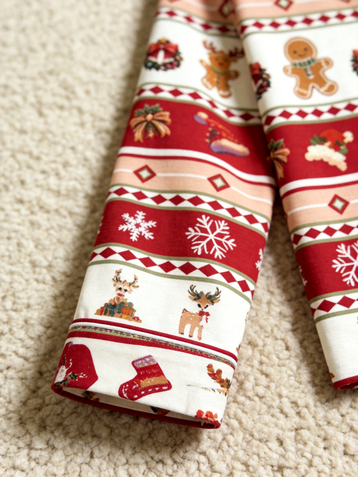 Festive Gingerbread and Elk Print Family Christmas Two-Piece Button-Down PJS Long Sleeve Pants Pockets Cute Candy Print Winter Holiday Matching Sets