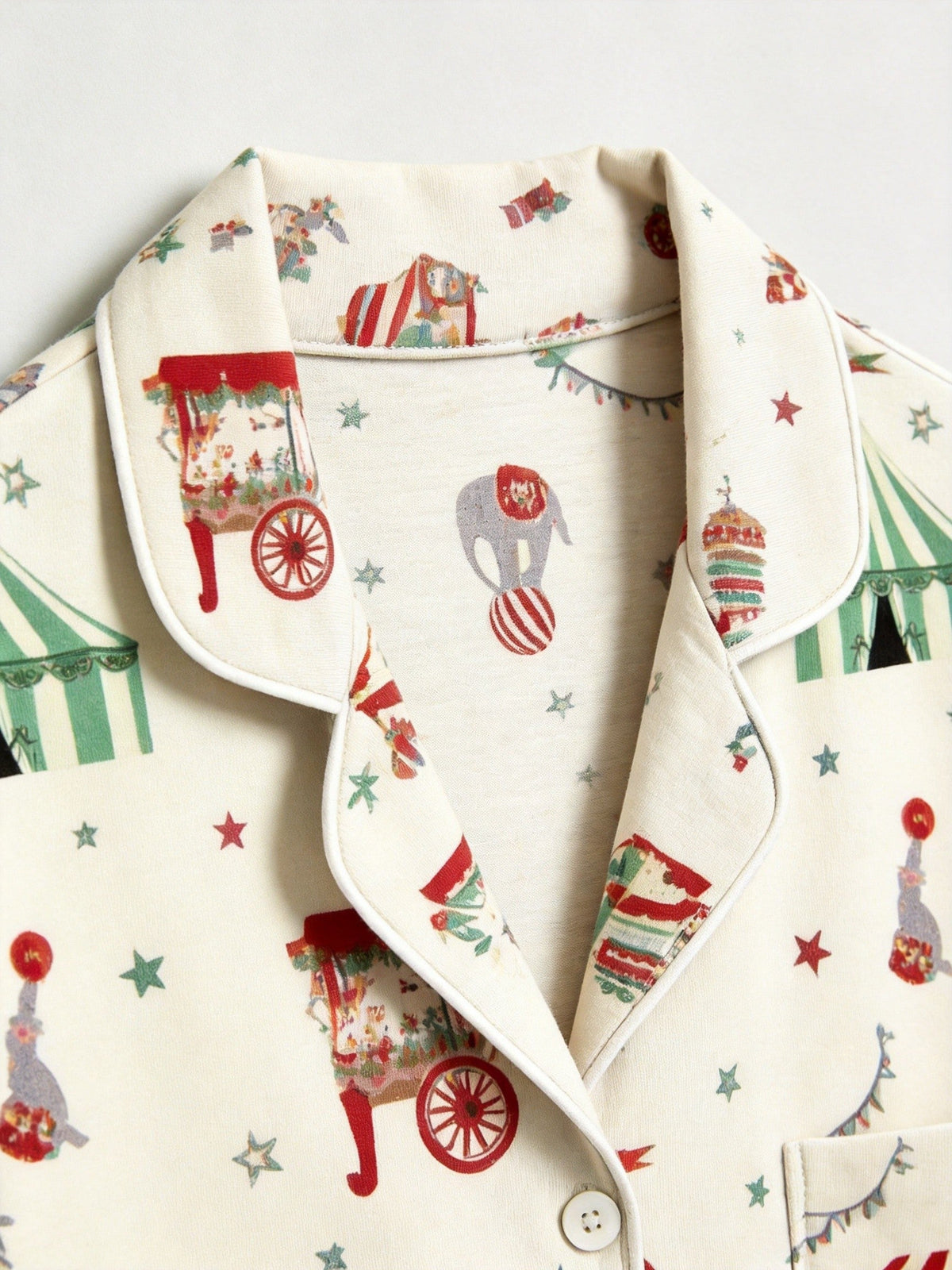 Two-Piece Set Matching Family Christmas Two-Piece Button-Down Long Sleeve PJS Set with Pockets Cute Circus and Carnival Print Festive Holiday Matching Outfits for Adults Kids