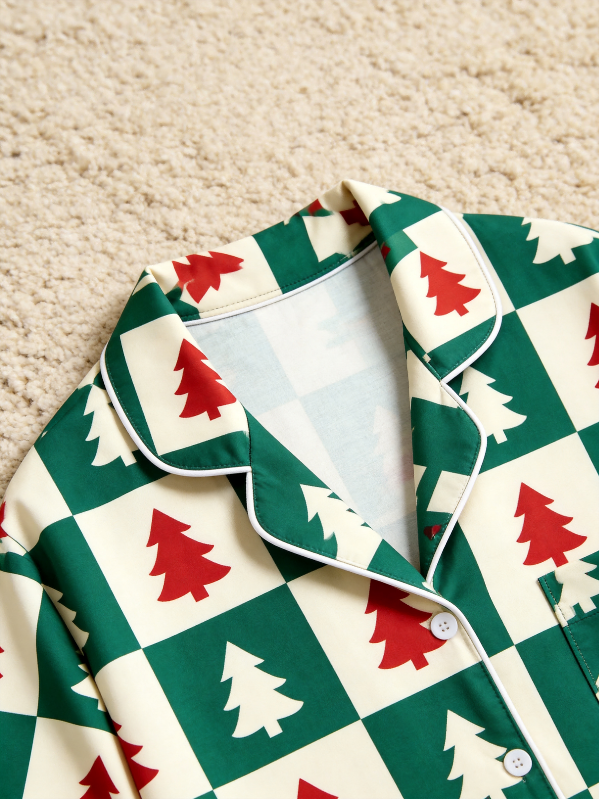Matching Family Christmas Pajamas - Green & Red Christmas Tree Block Check Button-Down Sleep Set