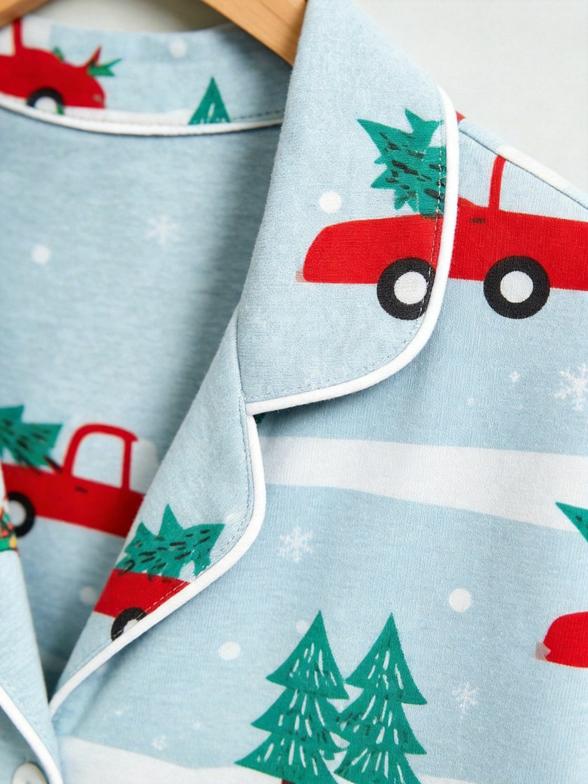 Two-Piece Set Festive Red Truck Print Couple Christmas Two-Piece Button-Down PJS Long Sleeve Top and Pants with Pockets Winter Holiday Sets