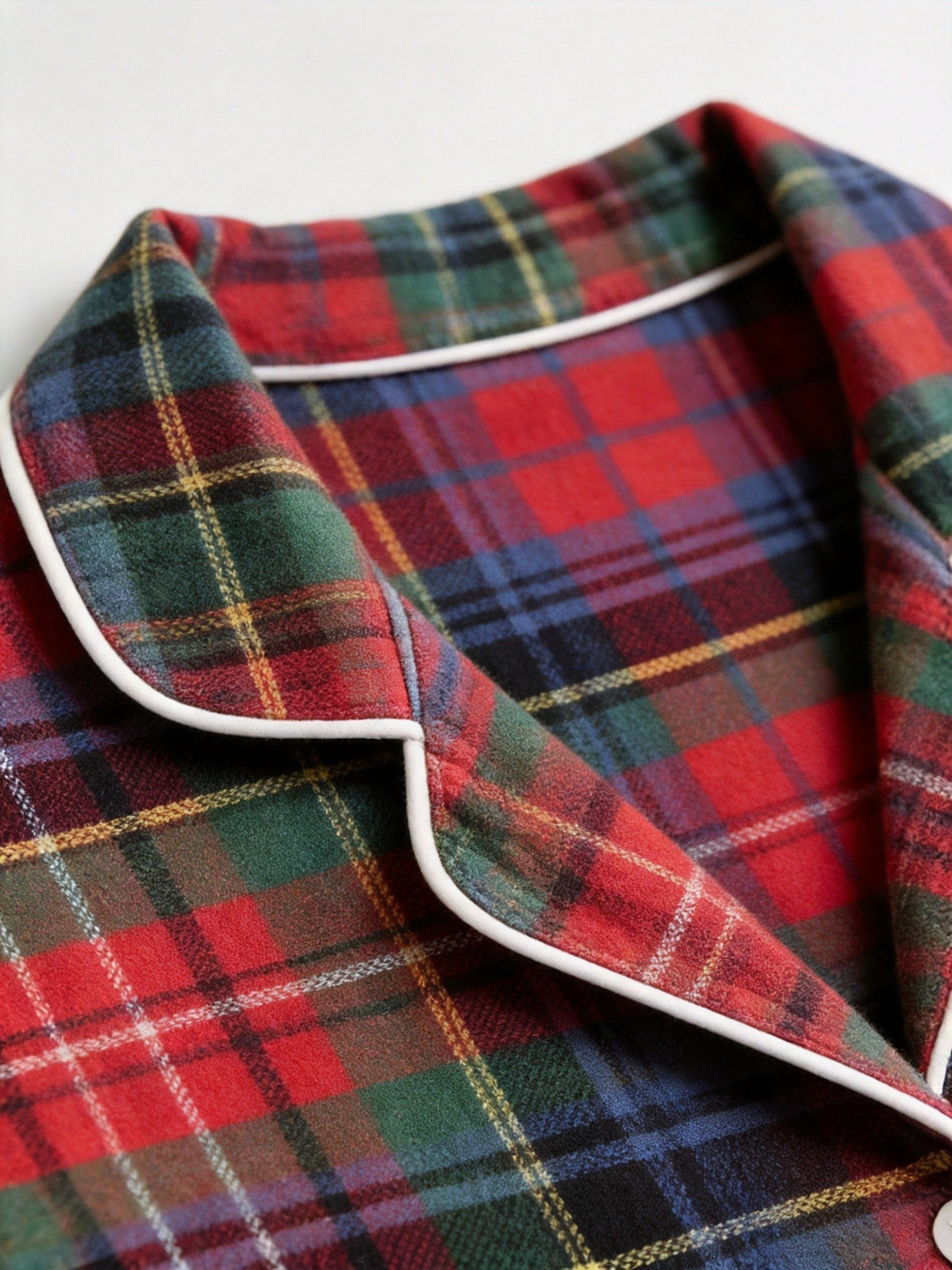Matching Couple Christmas Pajamas - Traditional Red & Green Tartan Plaid Button-Down Set
