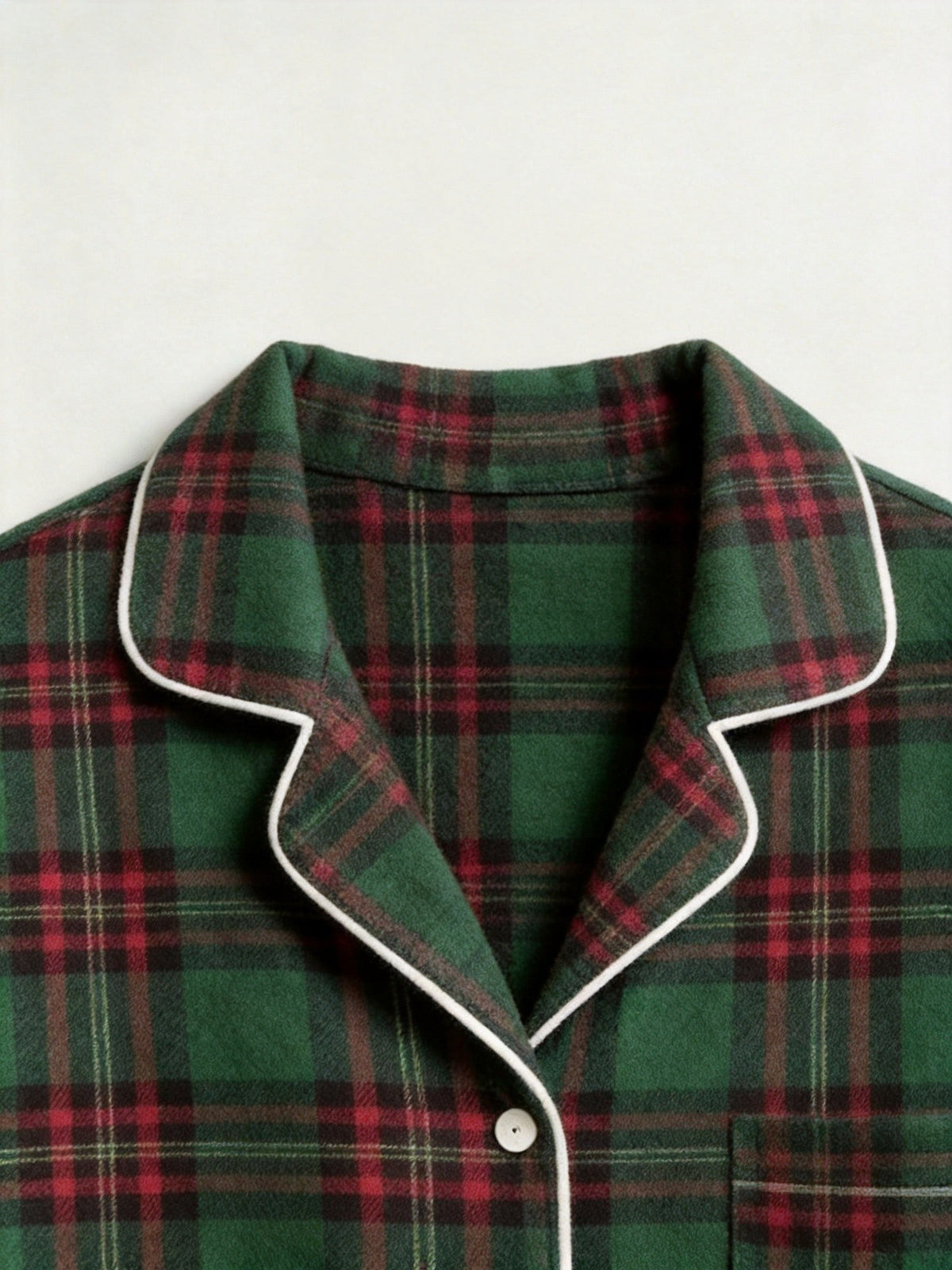 Matching Couple Christmas Pajamas - Dark Green & Red Tartan Plaid Button-Down Sleepwear