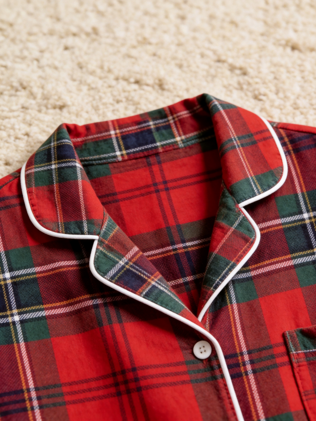 Matching Couple Christmas Pajamas - Bright Red & Green Tartan Plaid Button-Down Sleep Set