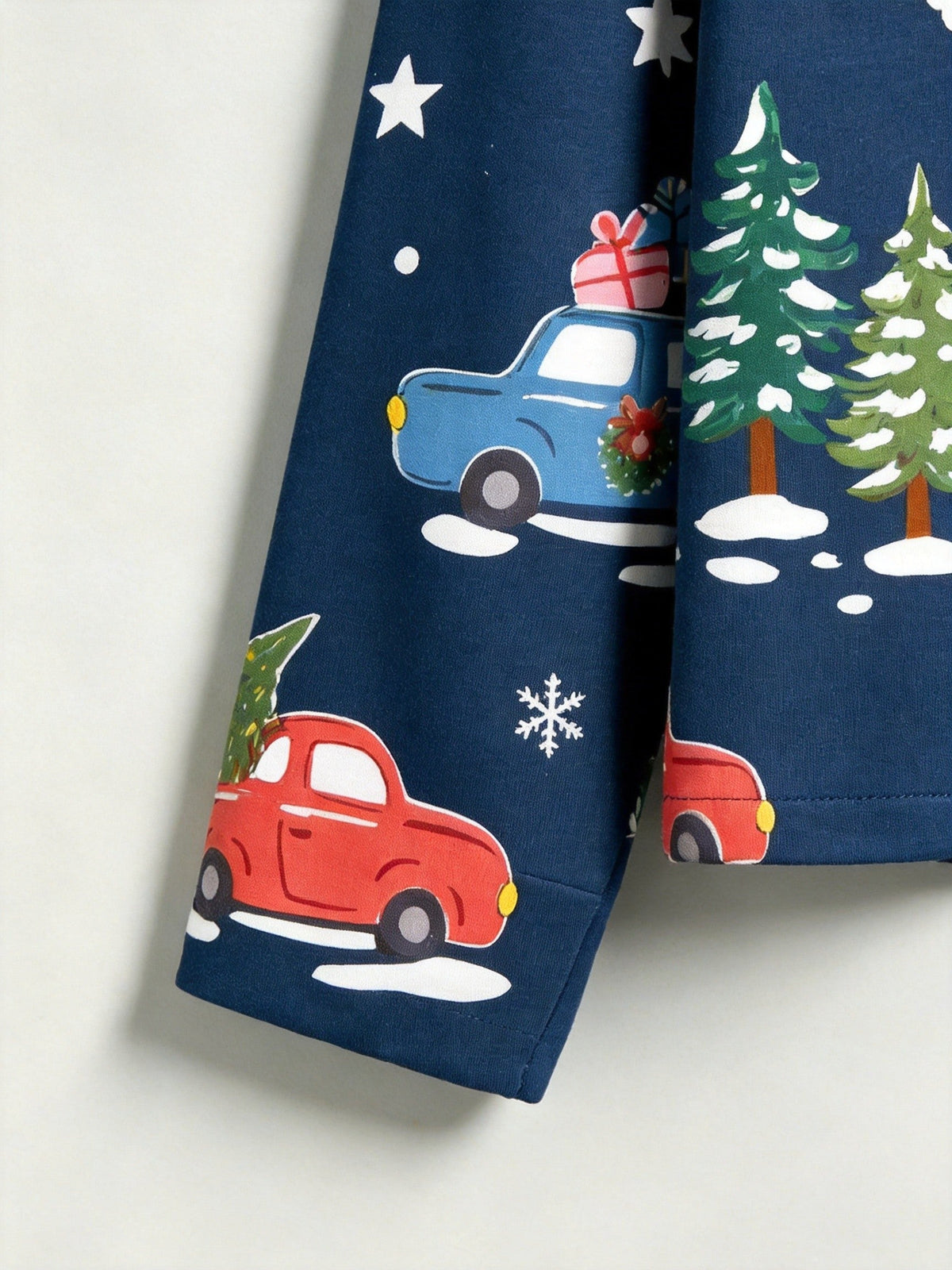 Matching Couple Christmas Pajamas - Navy Blue Holiday Car & Snowman Print Button-Down PJs