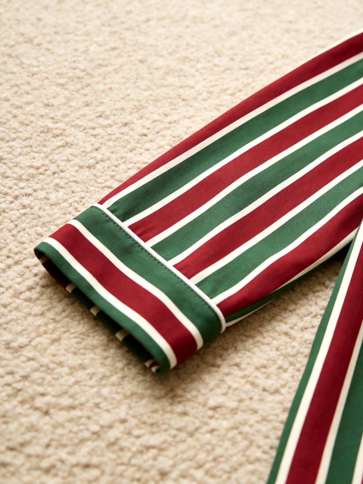 Matching Couple Christmas Pajamas - Red & Green Vertical Striped Button-Down Sleep Set