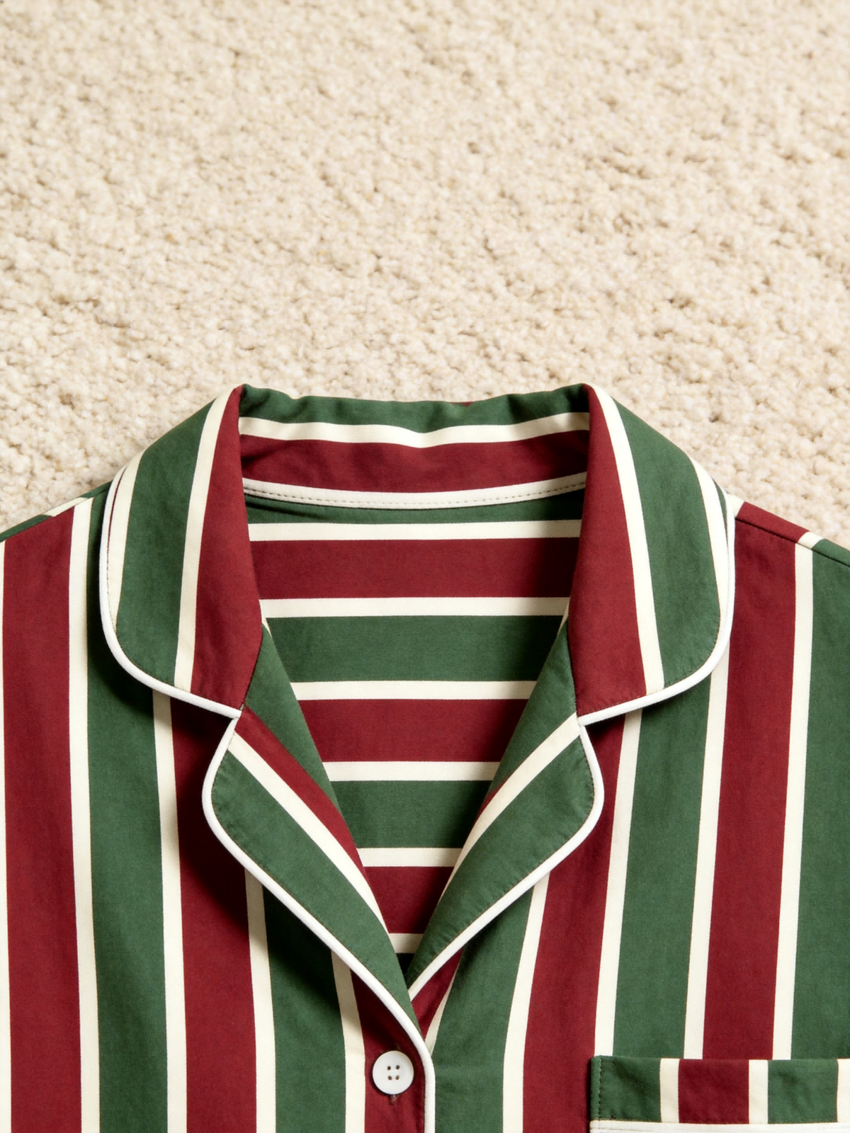 Matching Family Christmas Pajamas - Red & Green Vertical Striped Button-Down Sleep Set