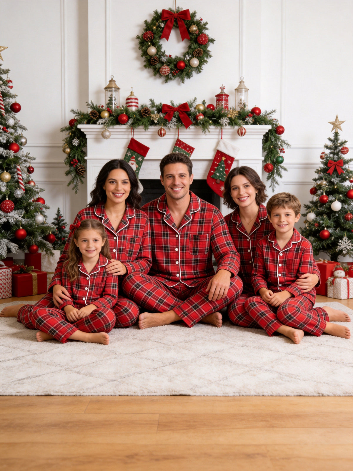 Matching Family Christmas Pajamas - Red & Black Tartan Plaid Button-Down Sleep Set
