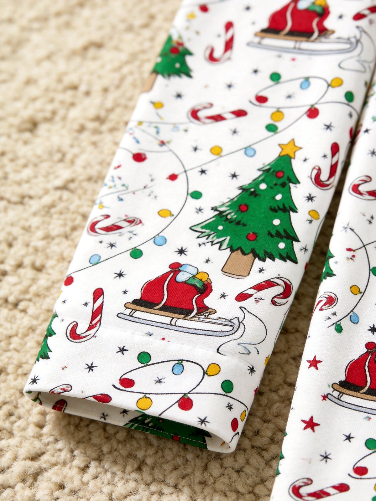 Matching Couple Christmas Pajamas - White Christmas Tree & Santa Sleigh Print Sleep Set
