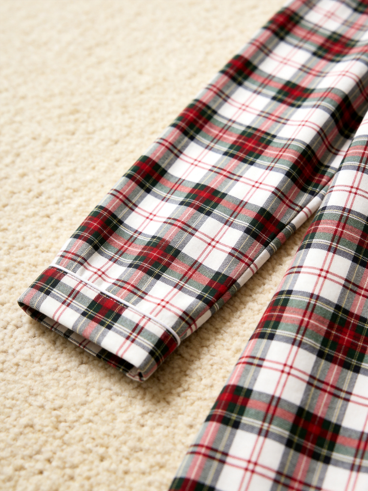 Matching Couple Christmas Pajamas - Red, Green & White Tartan Plaid Button-Down Set