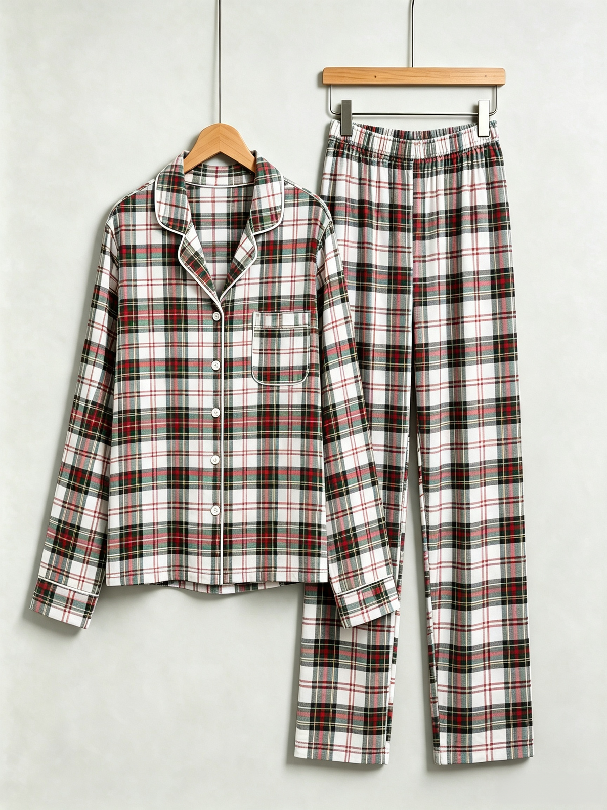 Matching Family Christmas Pajamas - Red, Green & White Tartan Plaid Button-Down Set