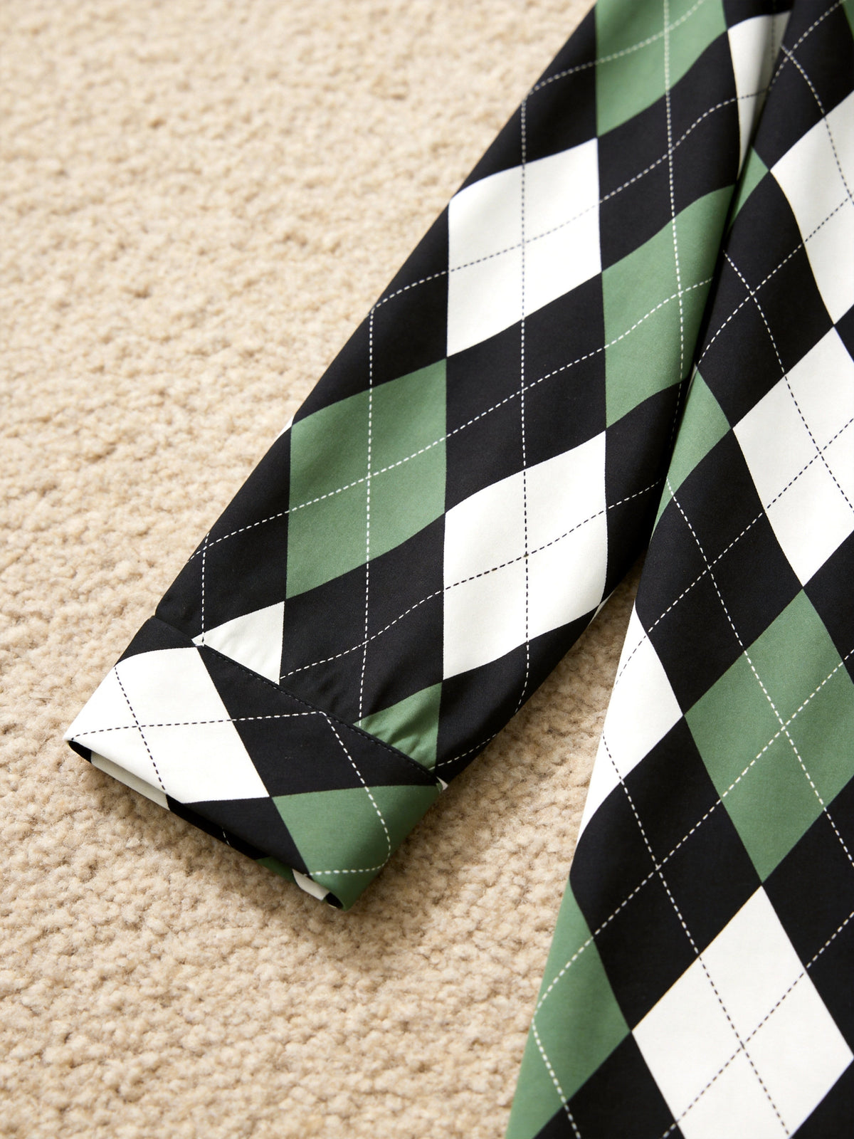 Matching Family Christmas Pajamas - Black, Green & White Argyle Diamond Plaid Set