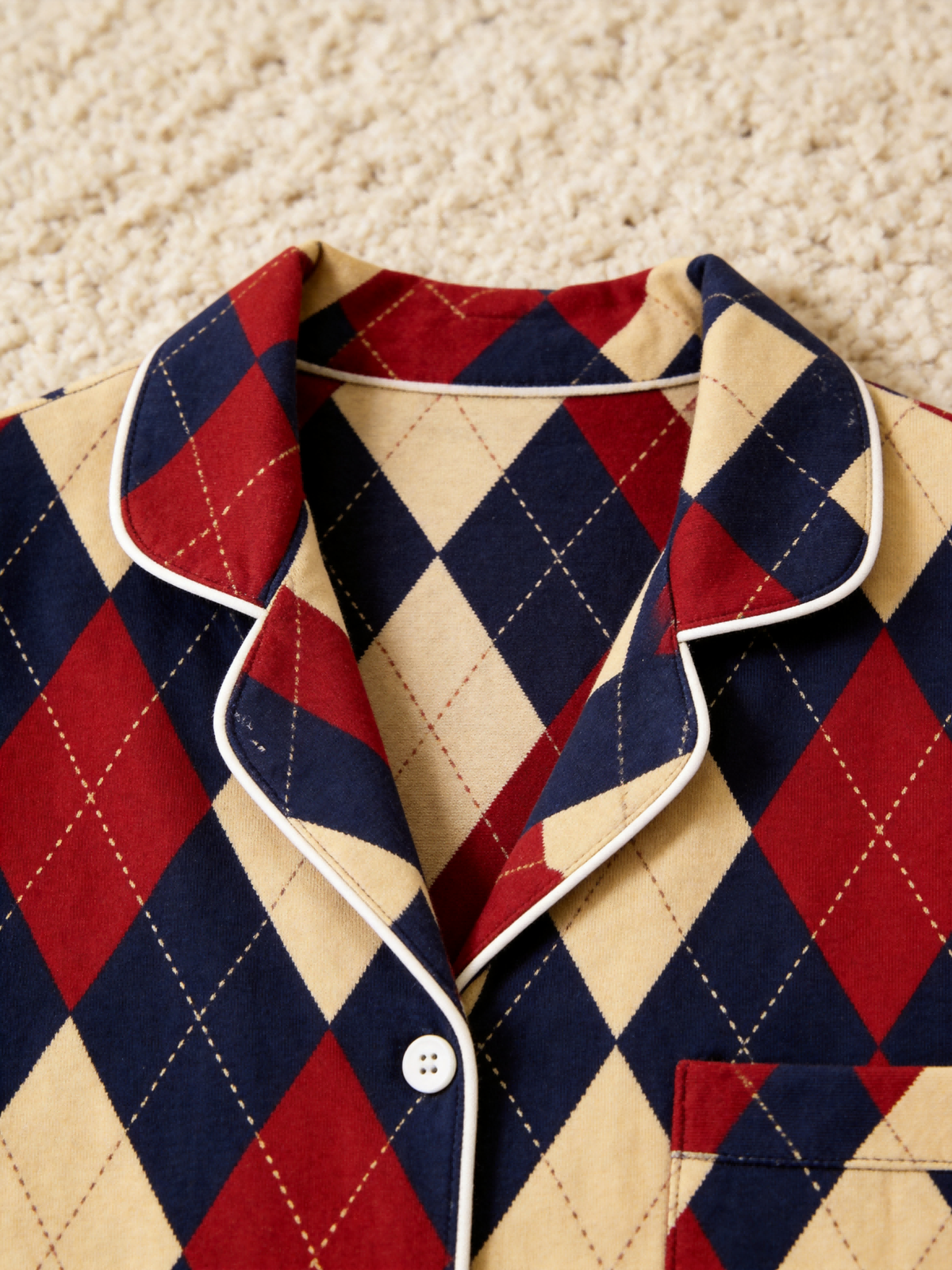 Matching Family Pajamas - Red, Navy Blue & Beige Argyle Diamond Plaid Sleep Set