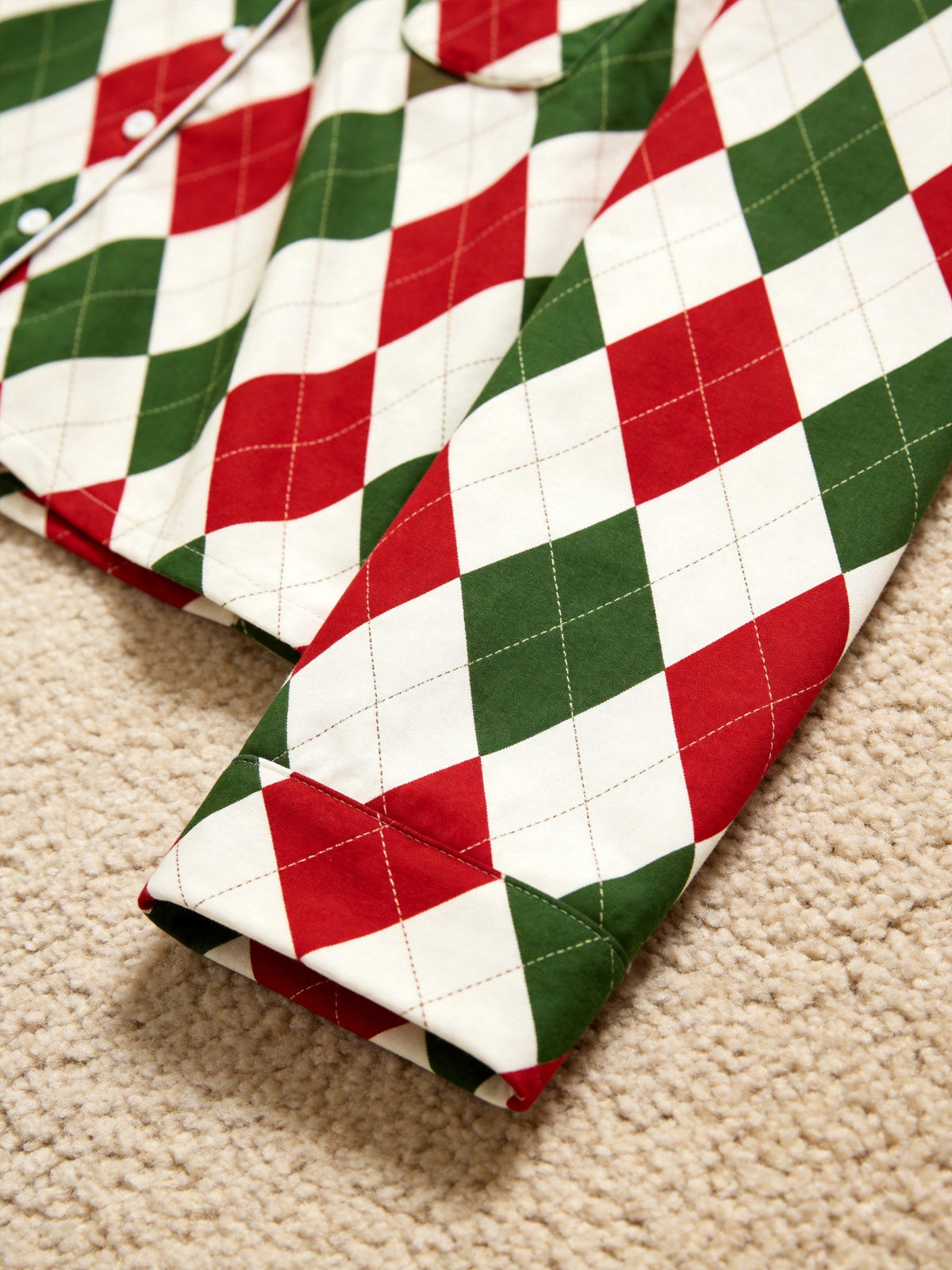 Matching Couple Christmas Pajamas - Red, Green & White Argyle Diamond Plaid Sleep Set
