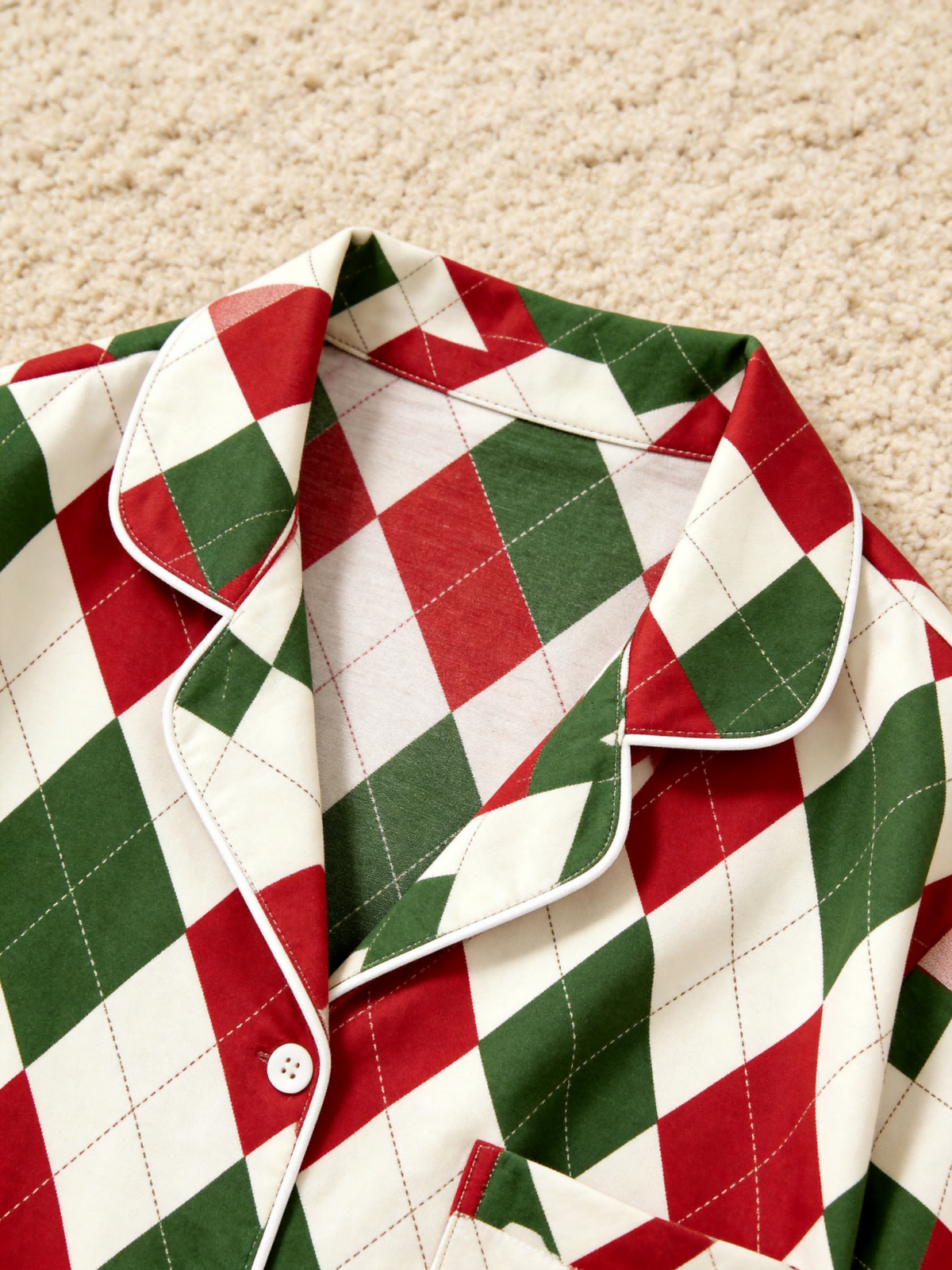 Matching Family Christmas Pajamas - Red, Green & White Argyle Diamond Plaid Sleep Set