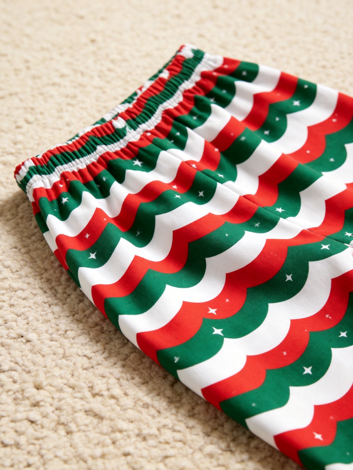 Matching Couple Pajamas - Red & Green Wavy Stripe Starry Night Button up Pajamas