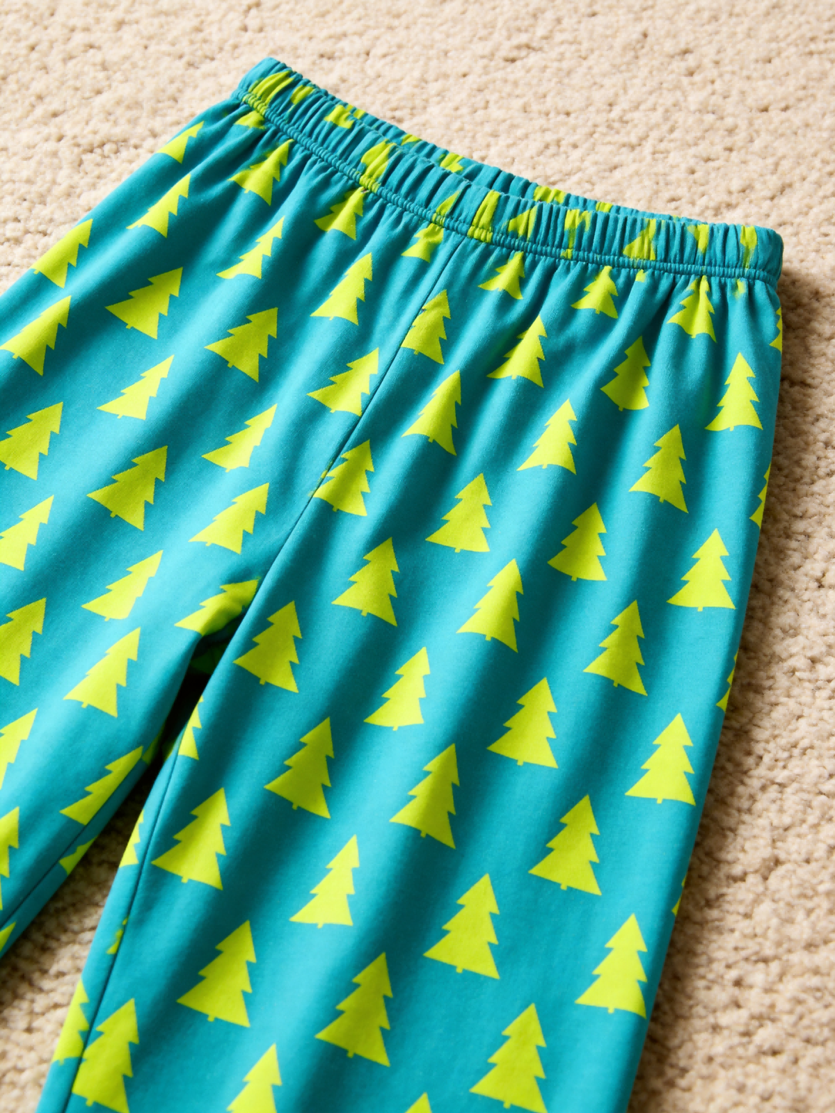 Matching Couple Pajamas - Teal Blue Neon Yellow Christmas Tree Print Button up Pajamas