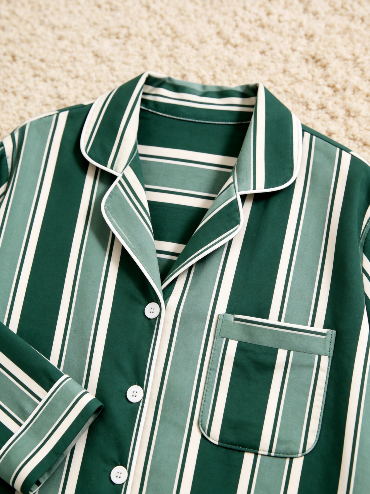 Matching Family Pajamas - Emerald Green & Cream White Bold Striped Button up Pajamas