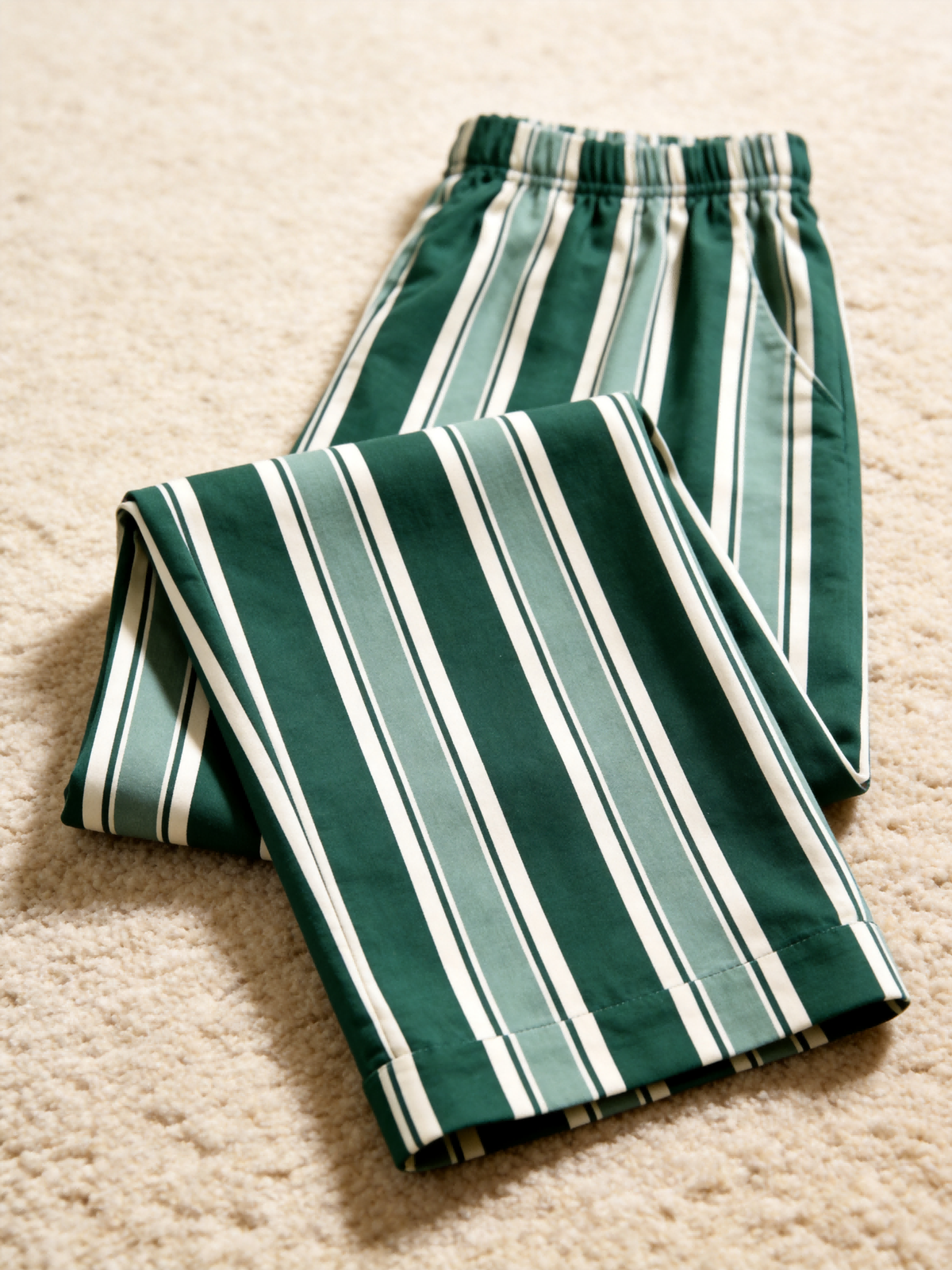 Matching Couple Pajamas - Emerald Green & Cream White Bold Striped Button up Pajamas