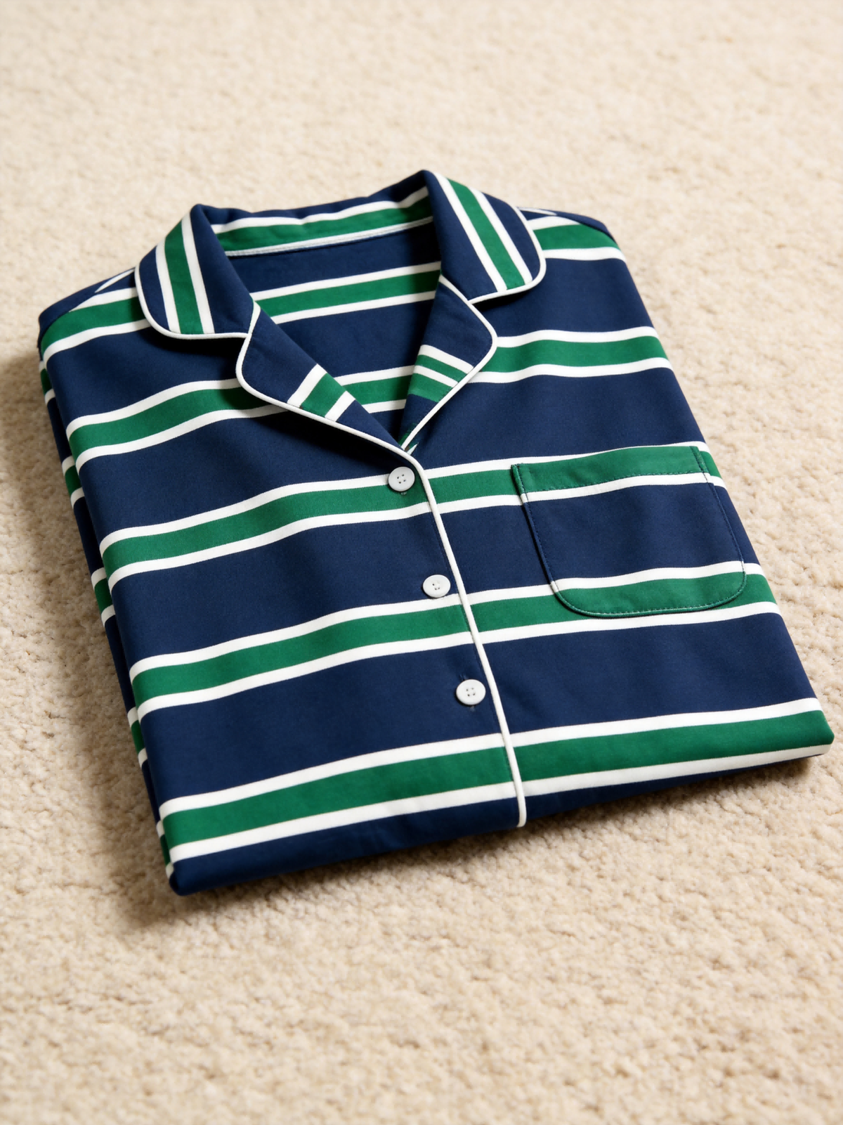 Matching Family Pajamas - Navy Blue Green & White Horizontal Striped Button up Pajamas