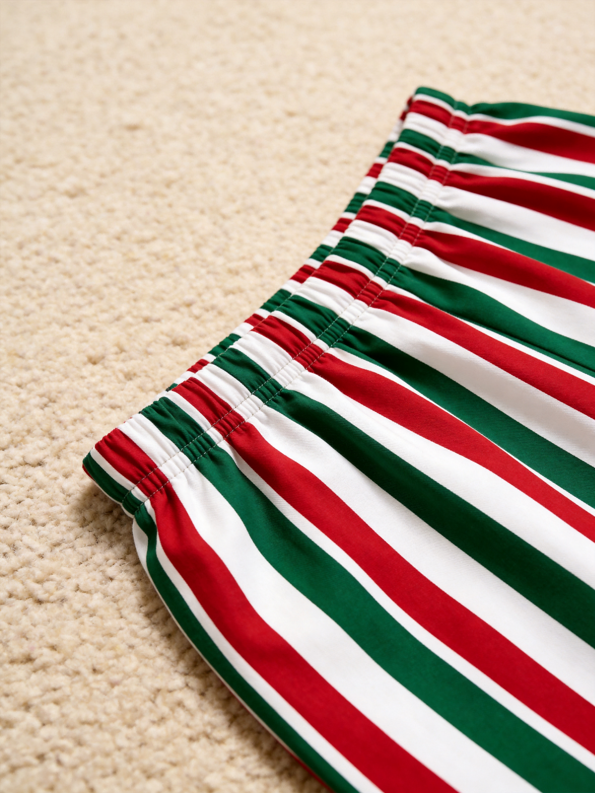 Matching Couple Pajamas - Red White & Green Tri-Color Striped Button up Pajamas Set