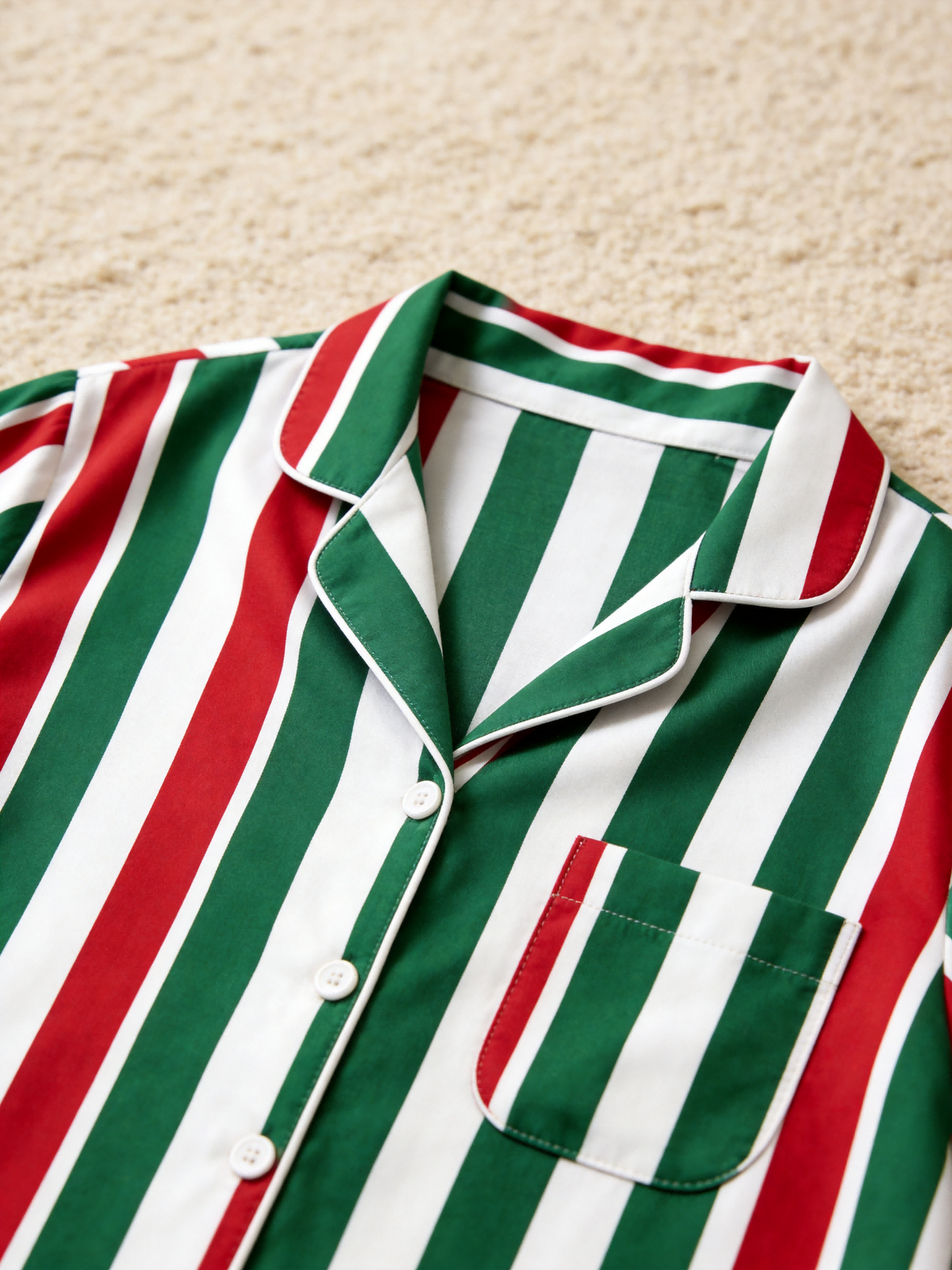 Matching Family Pajamas - Red White & Green Tri-Color Striped Button up Pajamas Set