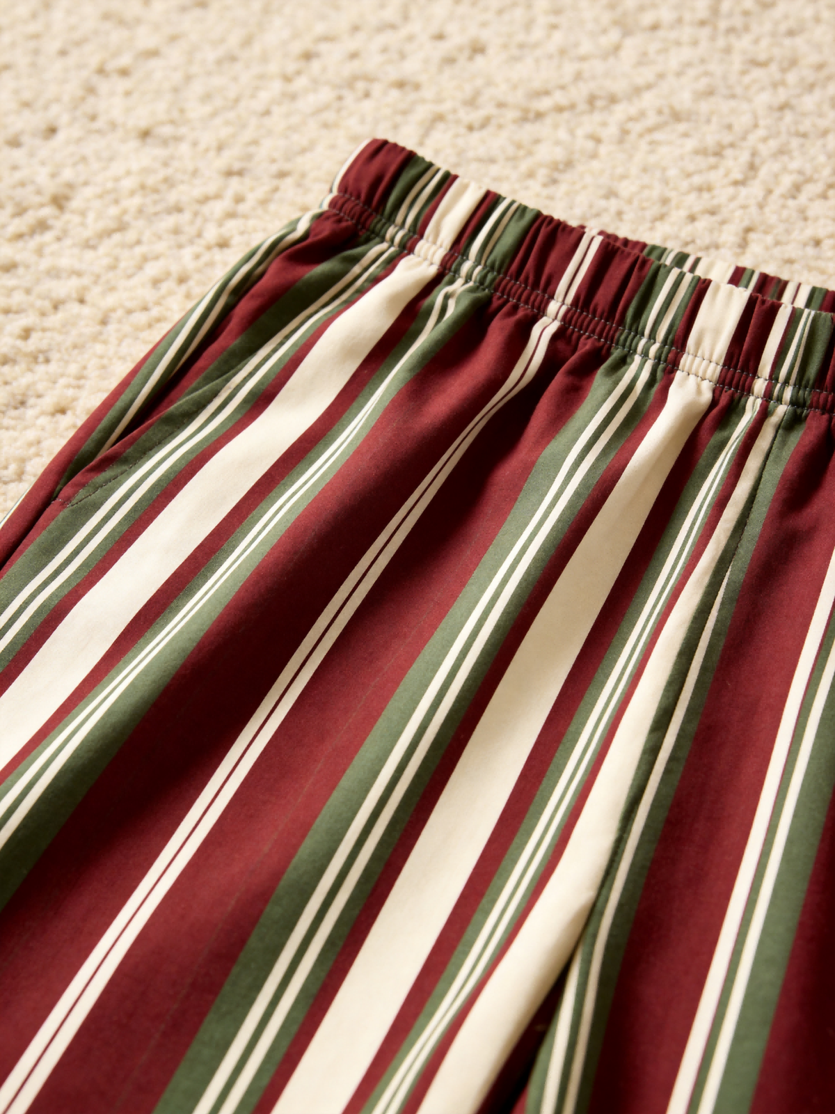 Matching Couple Pajamas - Burgundy Forest Green Cream Vintage Striped Button up Pajamas