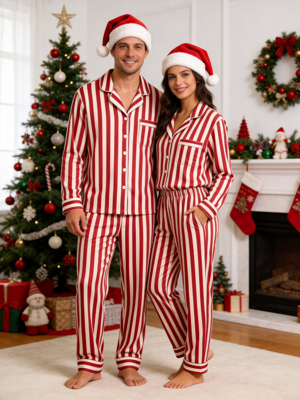 Matching Family Pajamas - Red & White Bold Vertical Striped Button up Pajamas