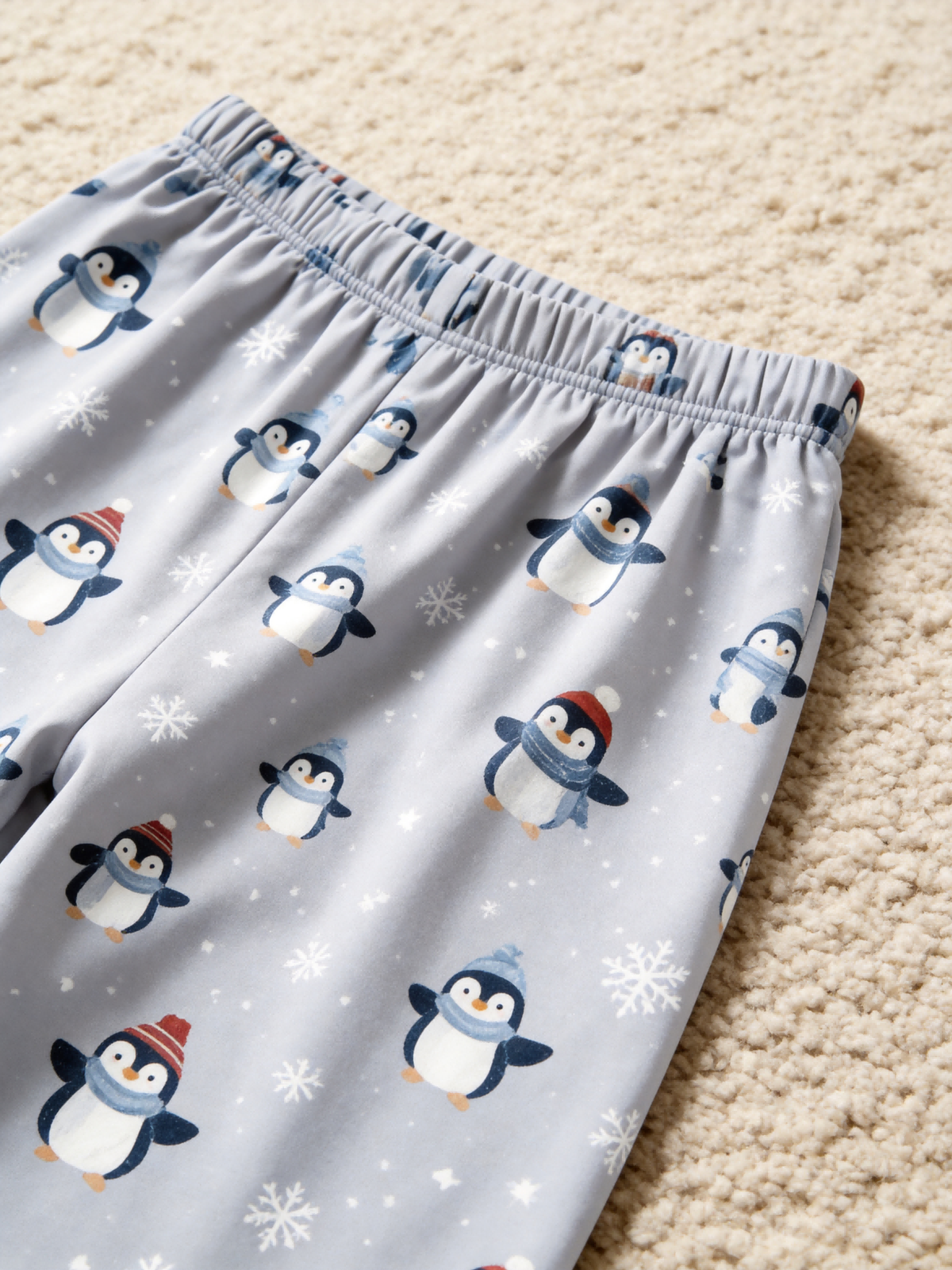 Matching Family Pajamas - Light Grey Winter Penguin & Snowflake Print Button up Pajamas