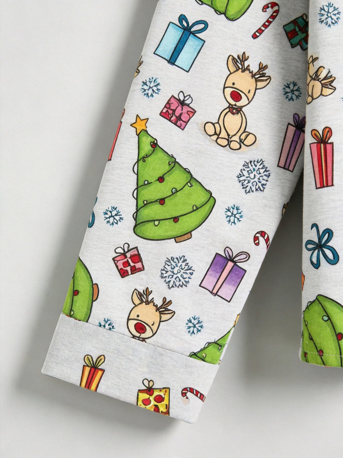 Christmas Family Pajamas 2-Piece Button-Down Long Sleeve Long Pants with Pocket - Cute Reindeer & Christmas Tree Print