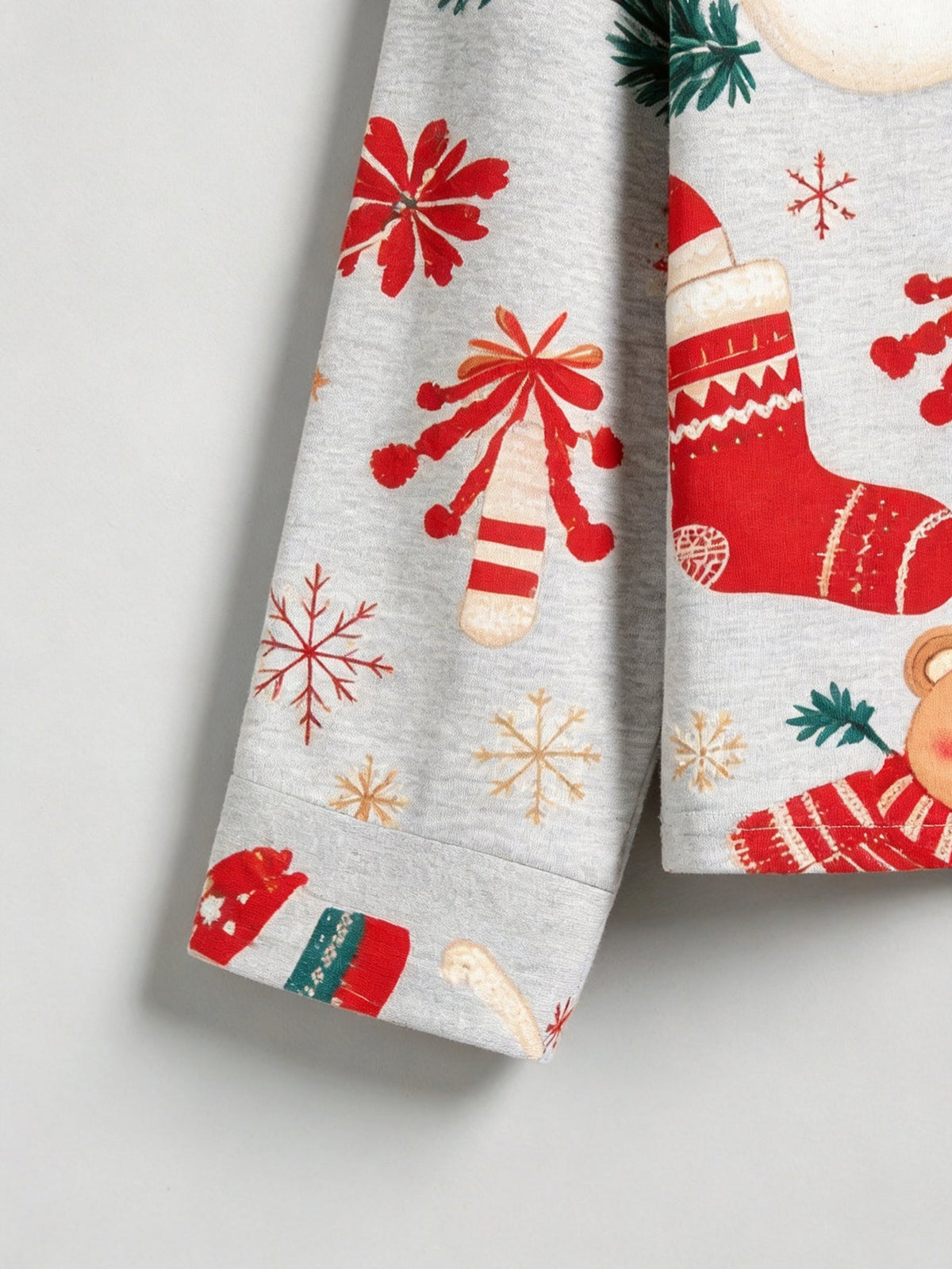 Holiday Family Pajamas Two-Piece Button-Front Long Sleeve Long Pants with Pocket - Festive Snowman & Candy Cane Print