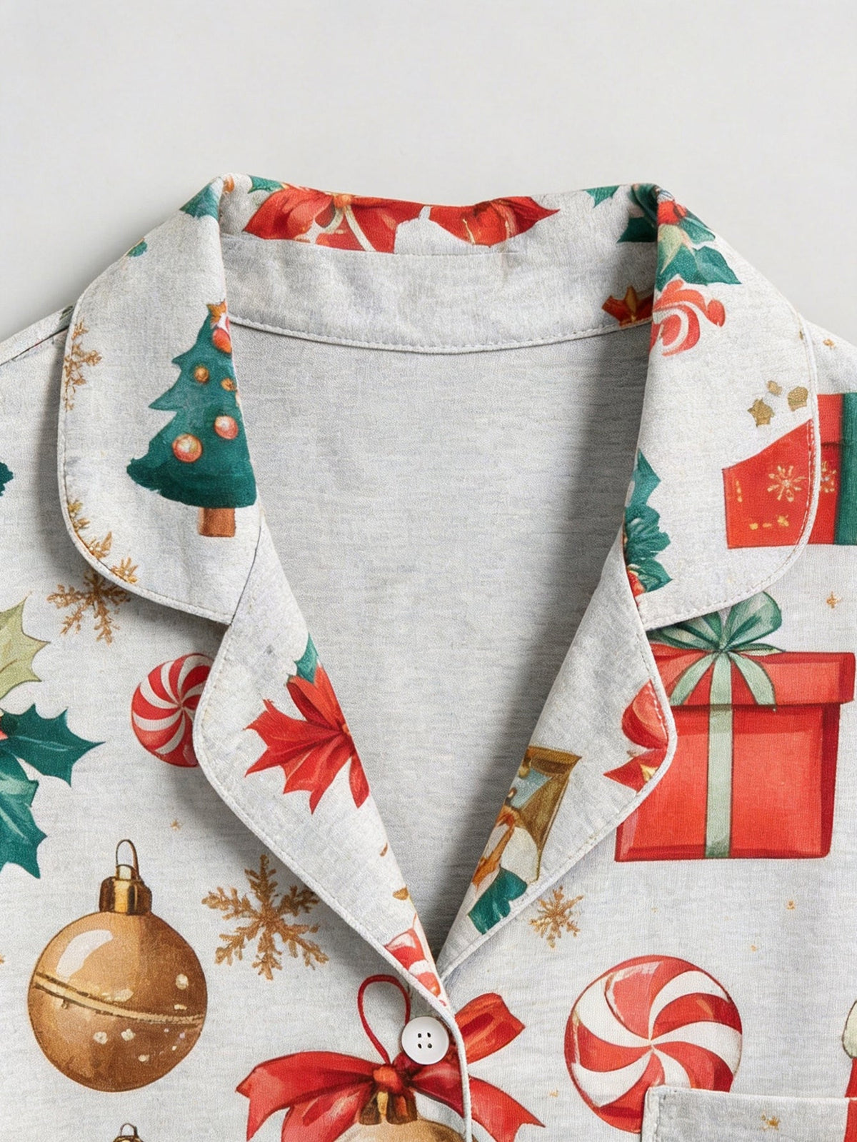 Christmas Family Pajamas 2-Piece Button-Down Long Sleeve Long Pants with Pocket - Festive Gift Box & Stocking Print