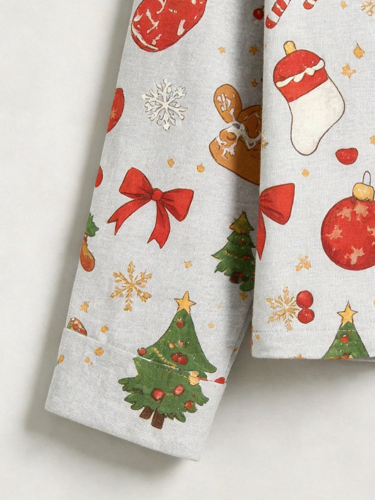 Christmas Family Sleepwear 2-Piece Button-Down Long Sleeve Long Pants with Pocket - Gingerbread Man & Gift Box Print