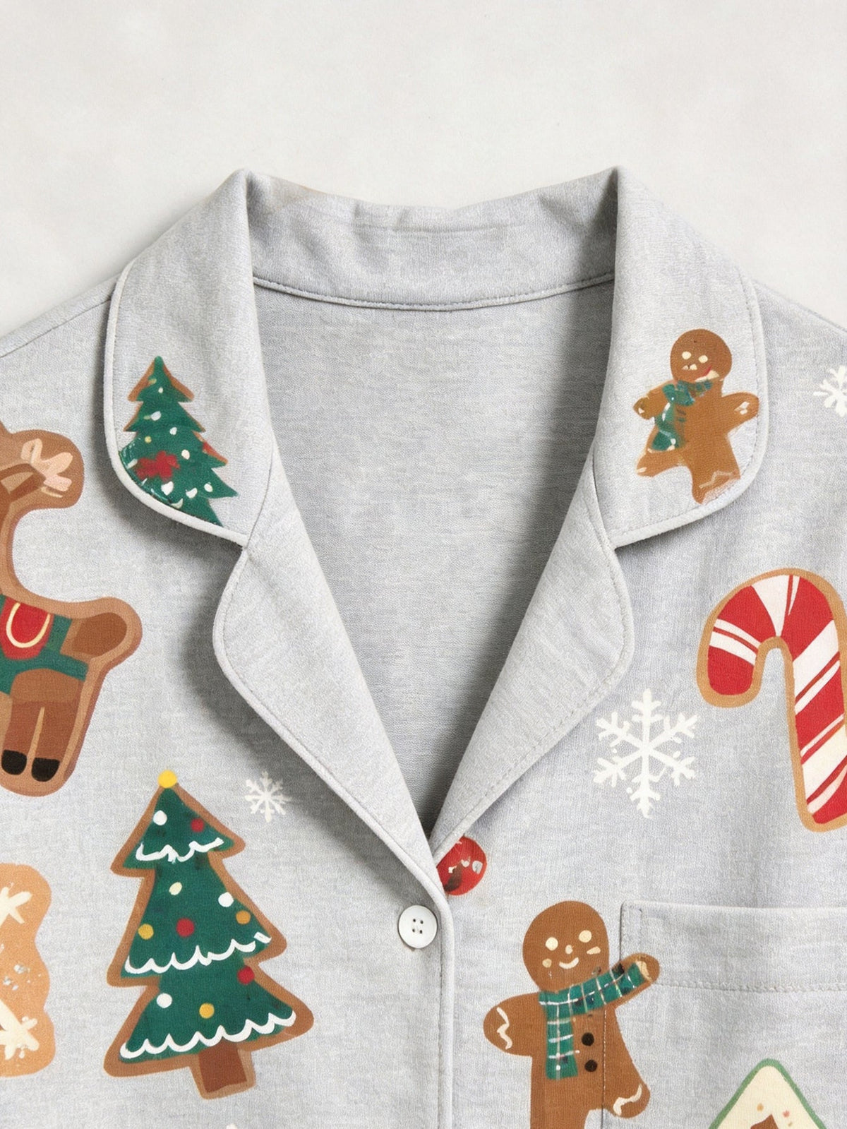 Family Christmas Pajamas Two-Piece Button-Front Long Sleeve Long Pants with Pocket - Gingerbread & Christmas Truck Print