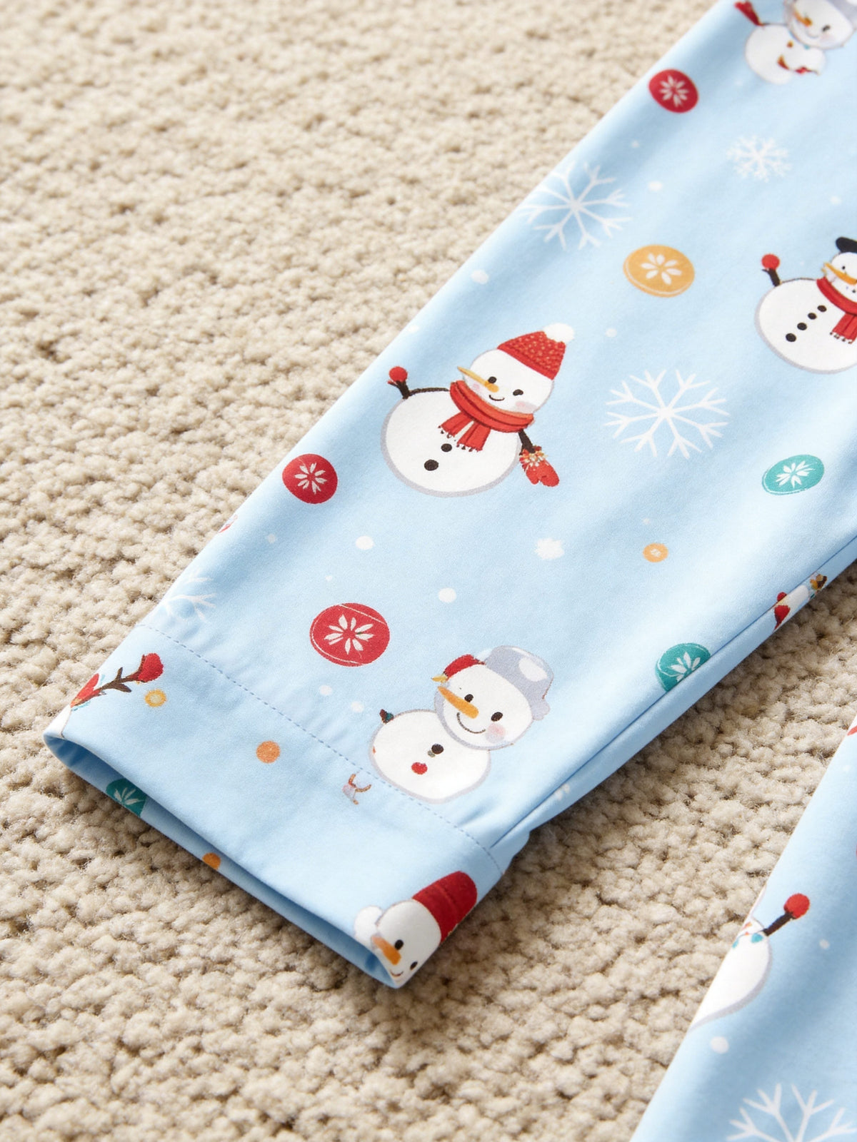 Matching Family Christmas Pajamas - Light Blue Cute Snowman & Reindeer Button-Down Sleep Set