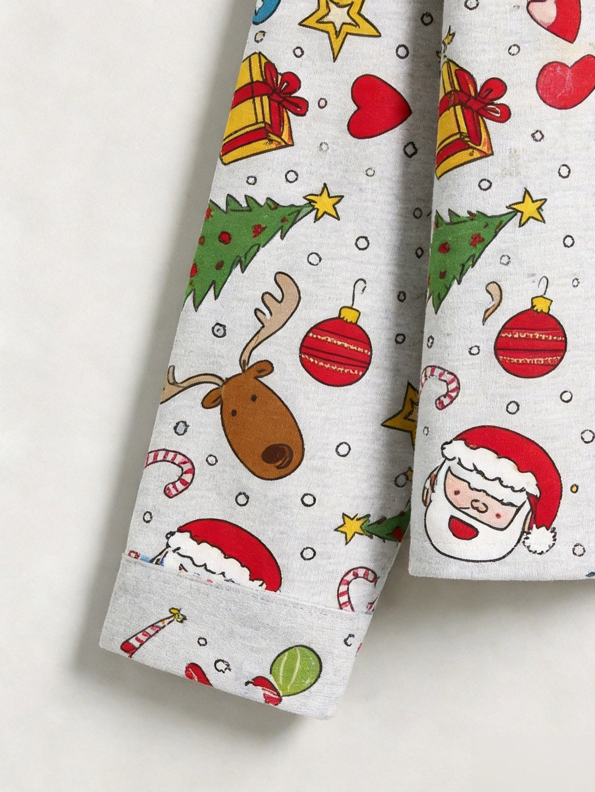 Christmas Family Pajamas 2-Piece Button-Down Long Sleeve Long Pants with Pocket - Santa Claus & Reindeer Print
