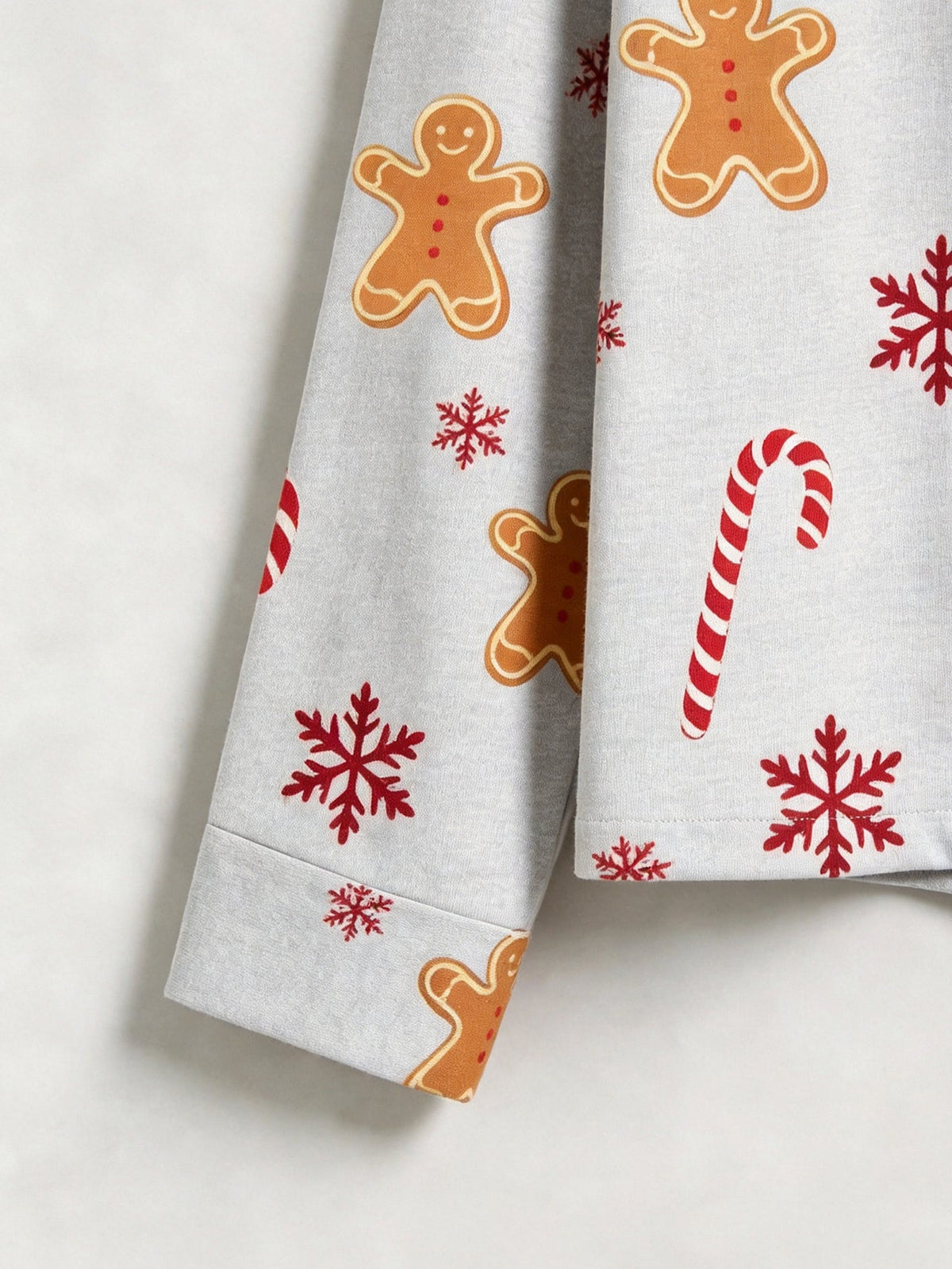 Holiday Family Sleepwear Two-Piece Button-Front Long Sleeve Long Pants with Pocket - Classic Gingerbread & Snowflake Print