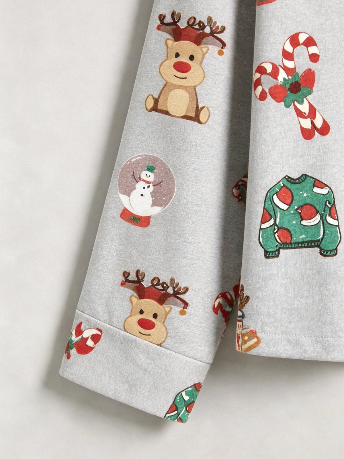 Christmas Family Pajamas 2-Piece Button-Down Long Sleeve Long Pants with Pocket - Reindeer & Snow Globe Print