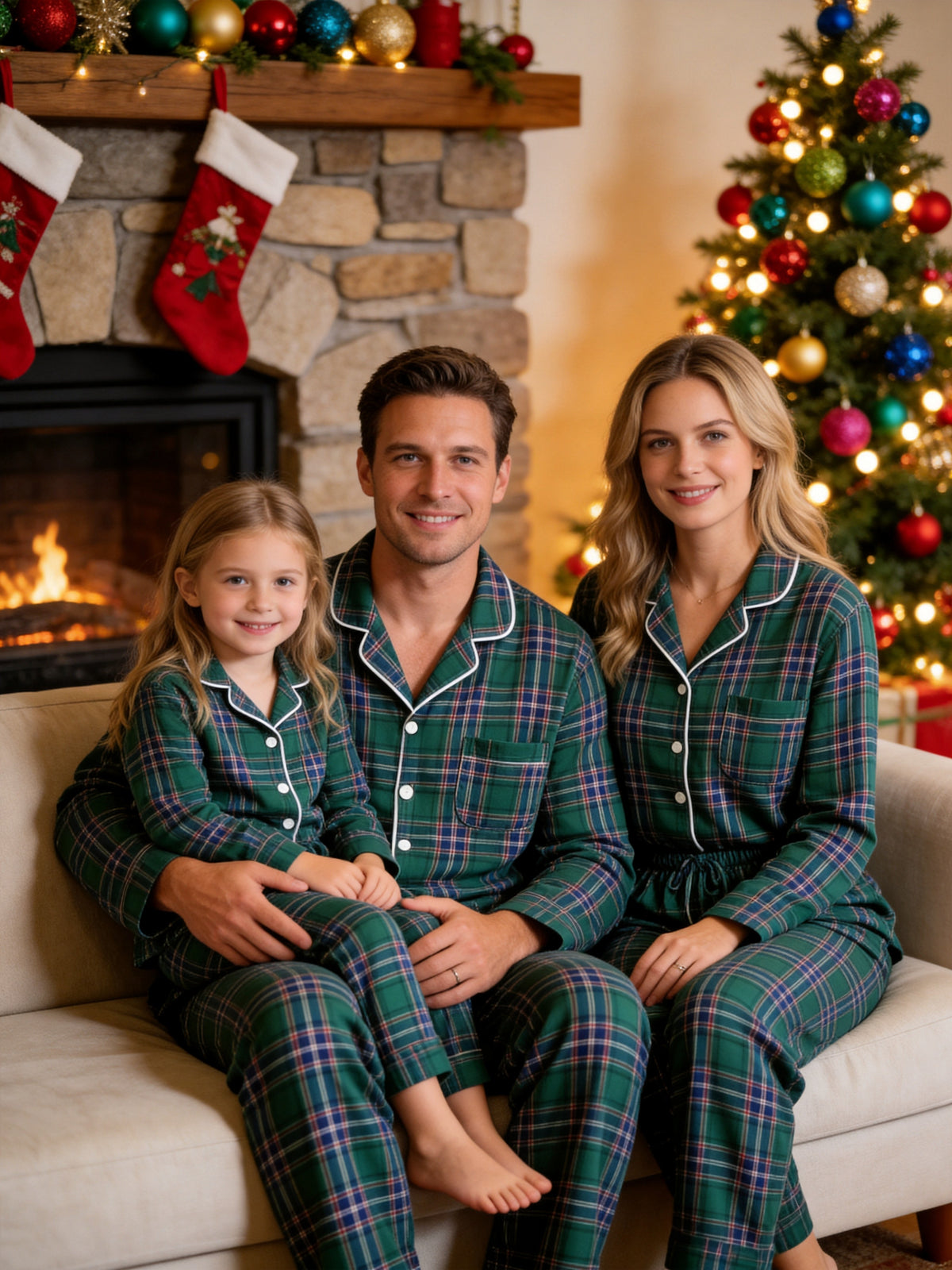Classic Green Tartan Button-Down Plaid Family Christmas Pajamas