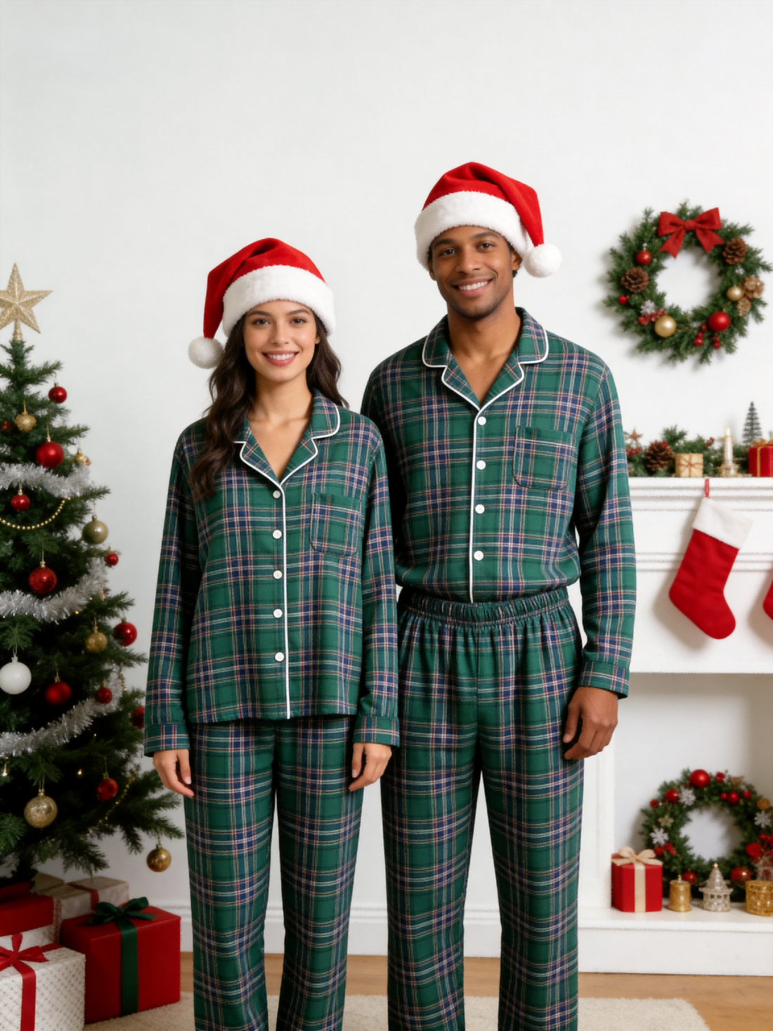 Classic Green Tartan Button-Down Plaid Family Christmas Pajamas