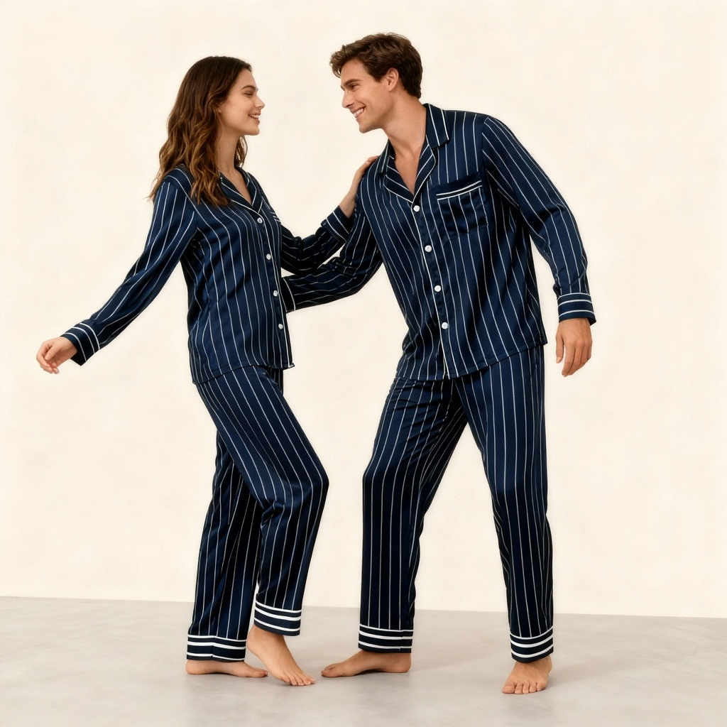 Elegant Satin Blue Pajama Set for the Whole Family
