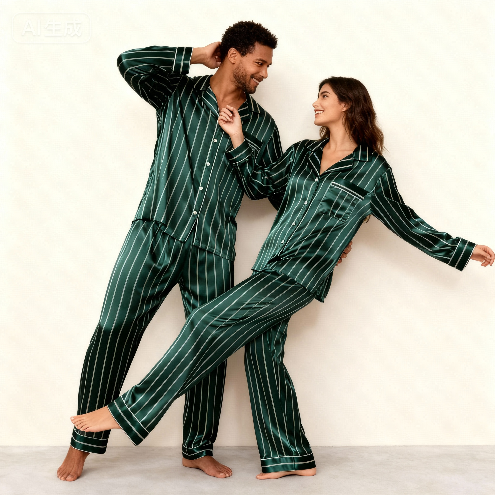 Elegant Satin Green Pajama Set for the Whole Family