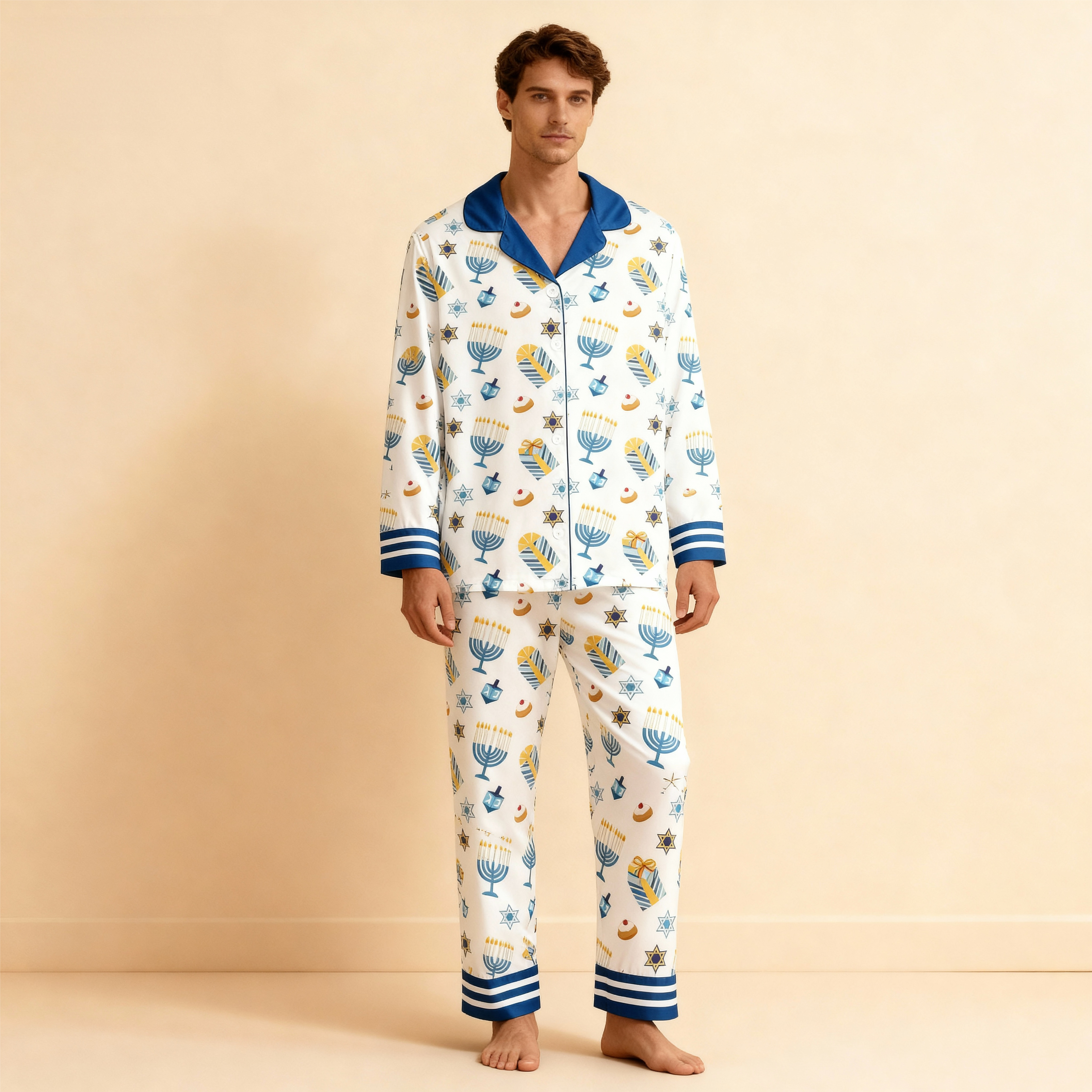 Family Satin Hanukkah Pajamas Set – Button-Down Style