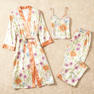 Women's Satin Lounge Set-3 PCS Botanical Print