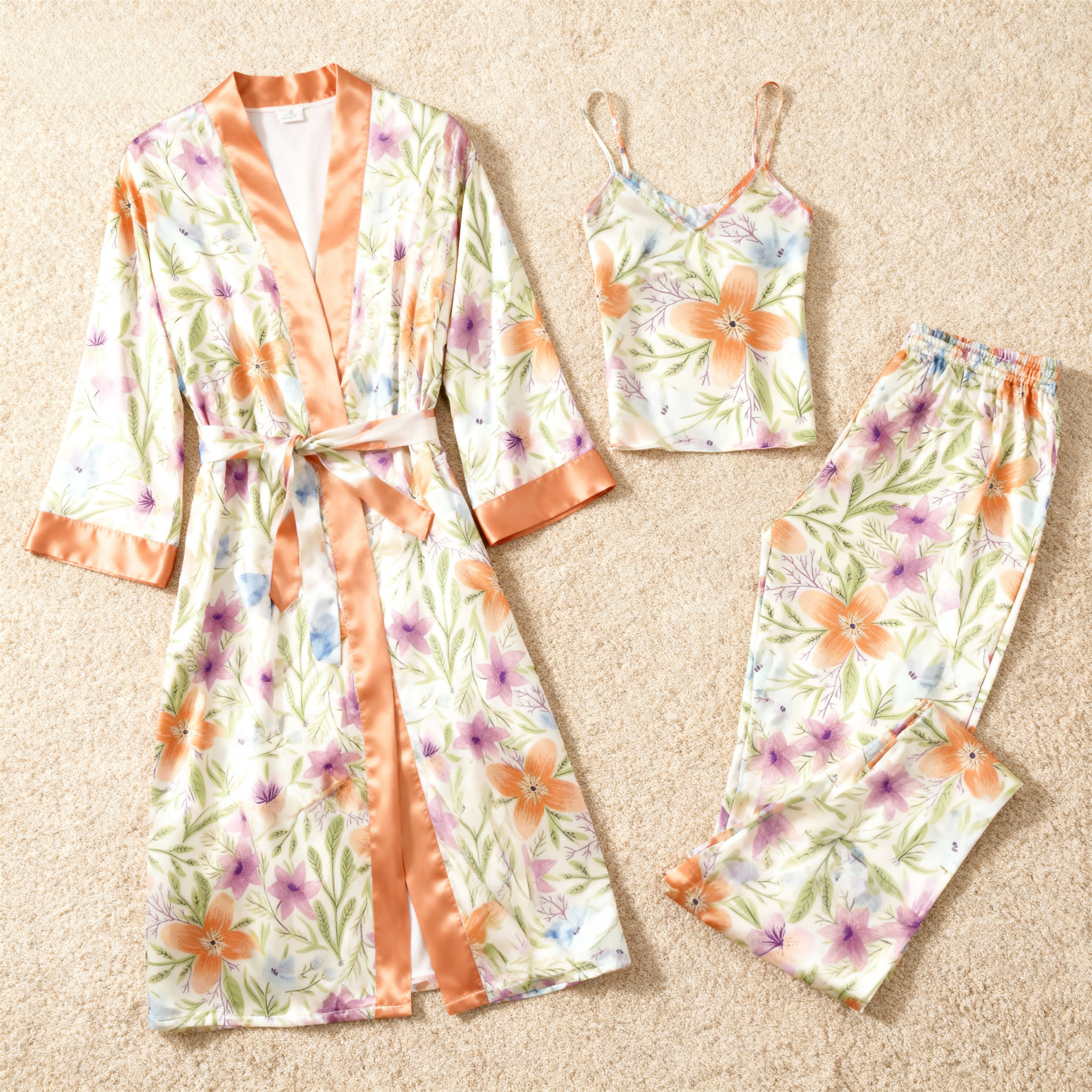 Women's Satin Lounge Set-3 PCS Botanical Print