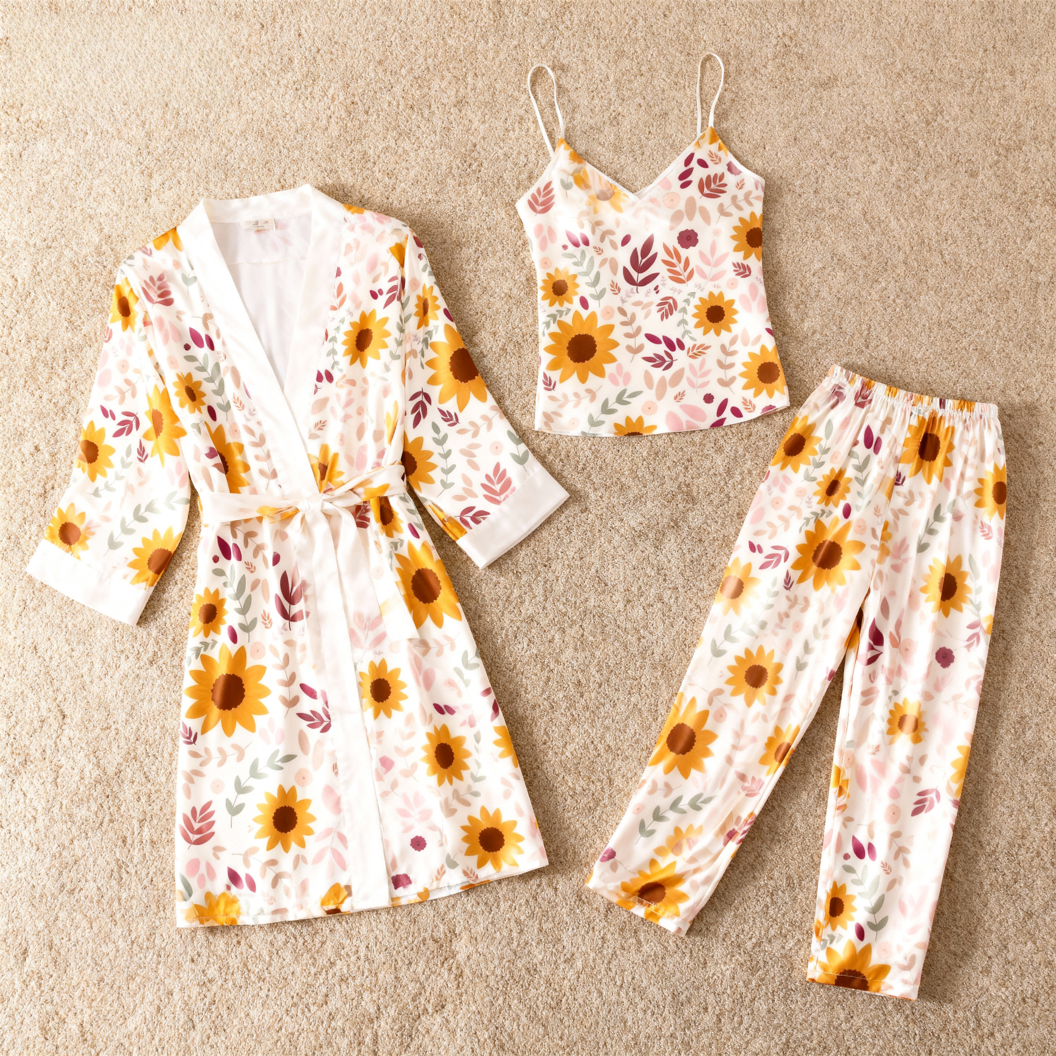 Satin Sleep Set-Women's 3 PCS Sunflower Lounge