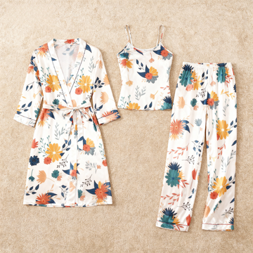 Women's Satin Pajama Set-3 PCS Spring Blossom