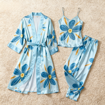 Satin 3 PCS Lounge Set-Women's Abstract Floral