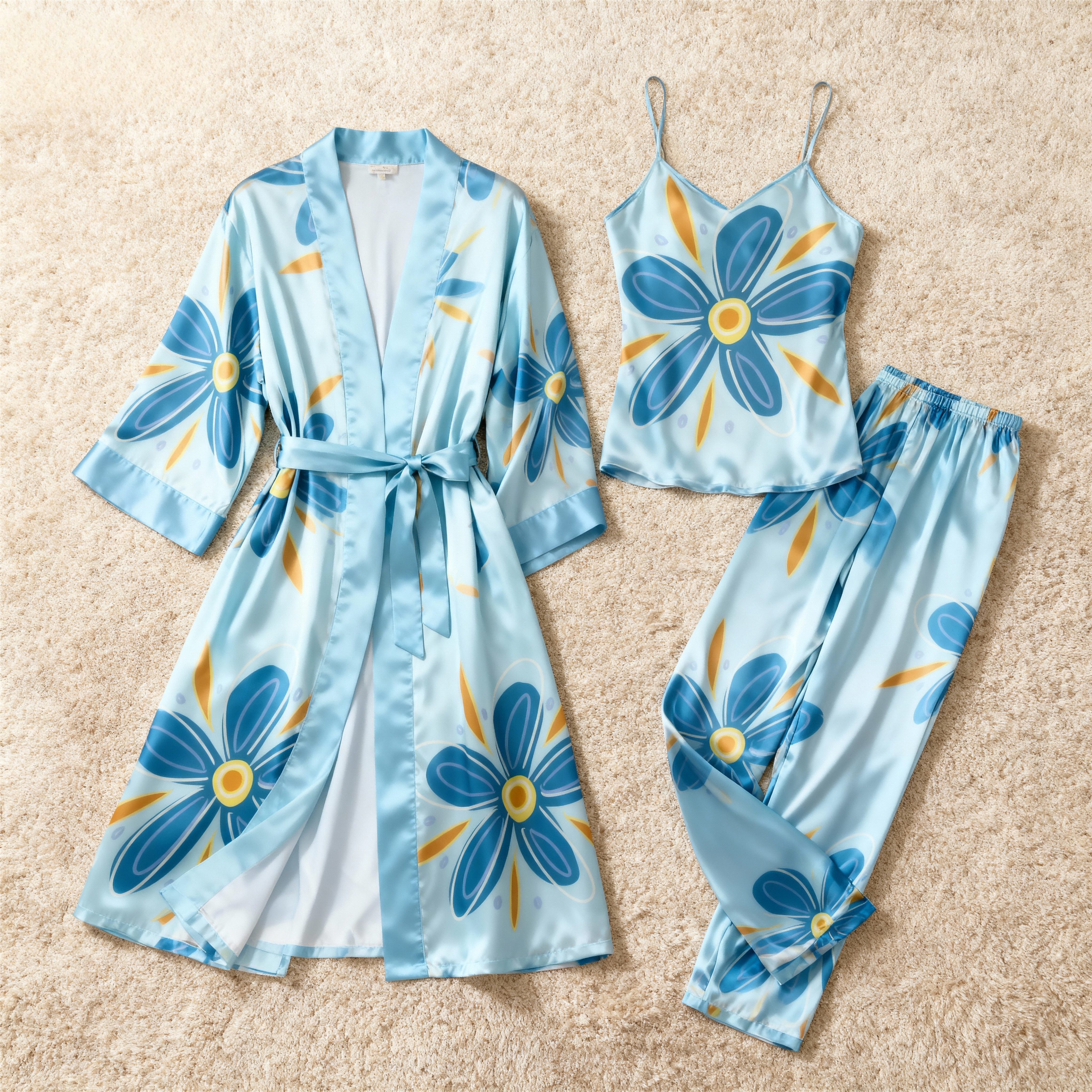 Satin 3 PCS Lounge Set-Women's Abstract Floral