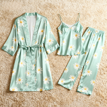 Women's Pajama Set-Satin 3-Piece Daisy Style